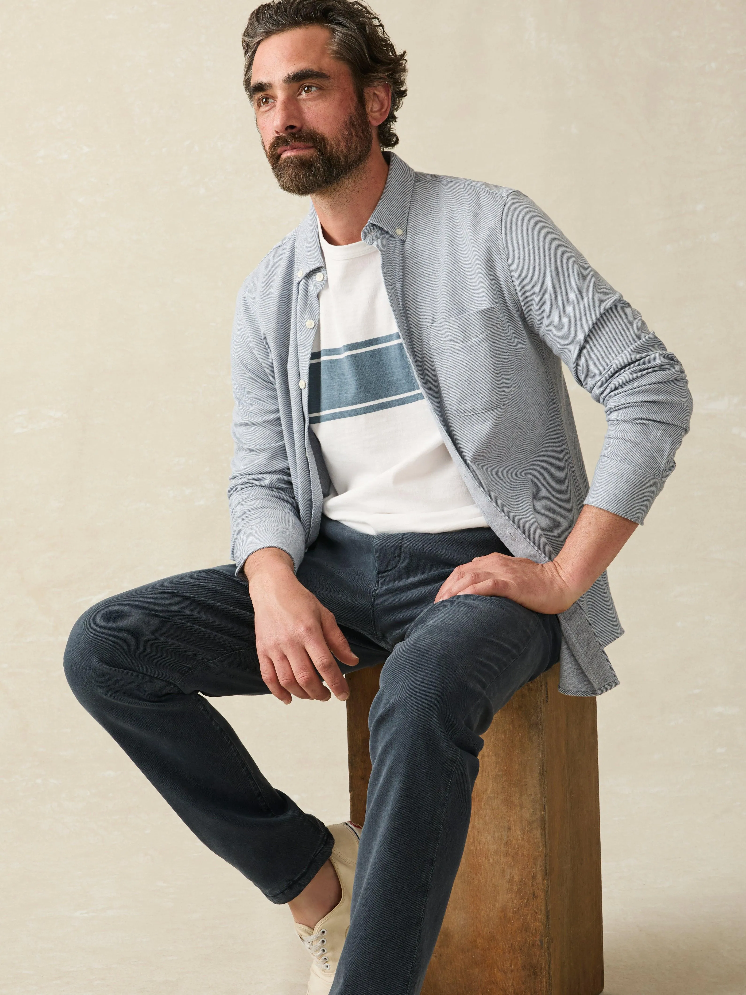 Coastline Knit Shirt (Tall) - Oceanside Blue sold by Faherty product image thumbnail 3