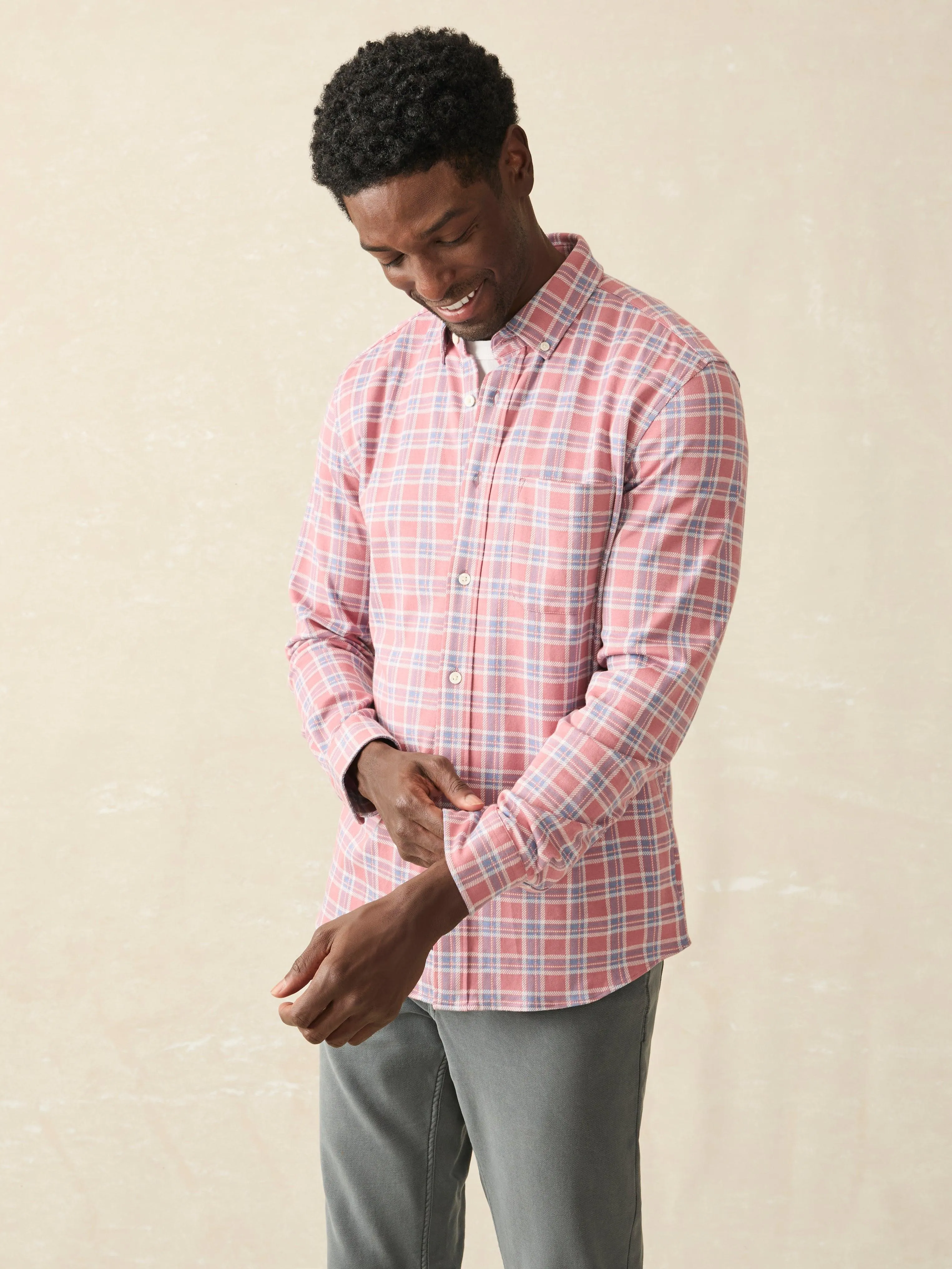 Coastline Knit Shirt (Tall) - River Rose Plaid sold by Faherty