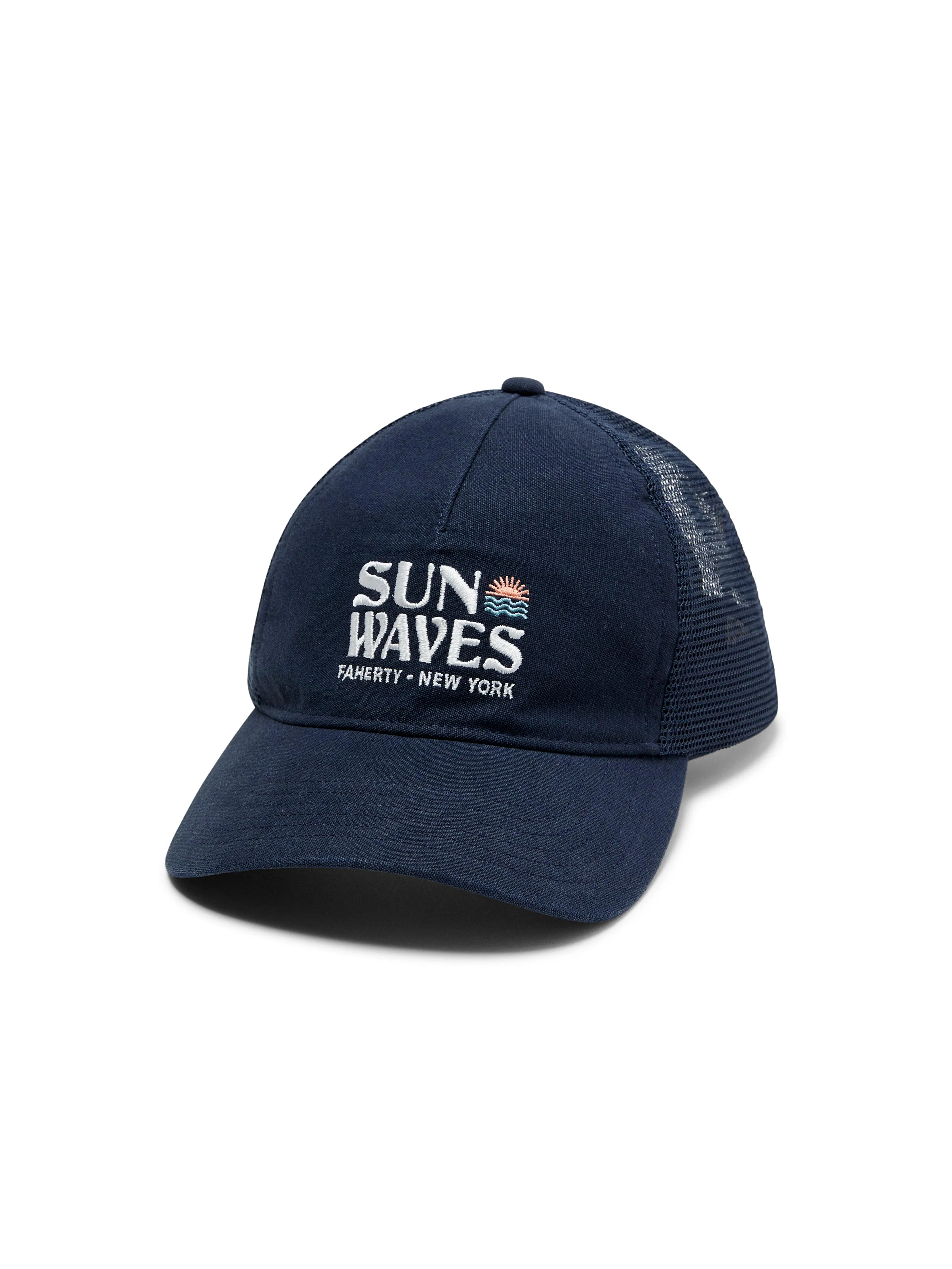New York Retro Sun And Waves Trucker - Navy Navy sold by Faherty