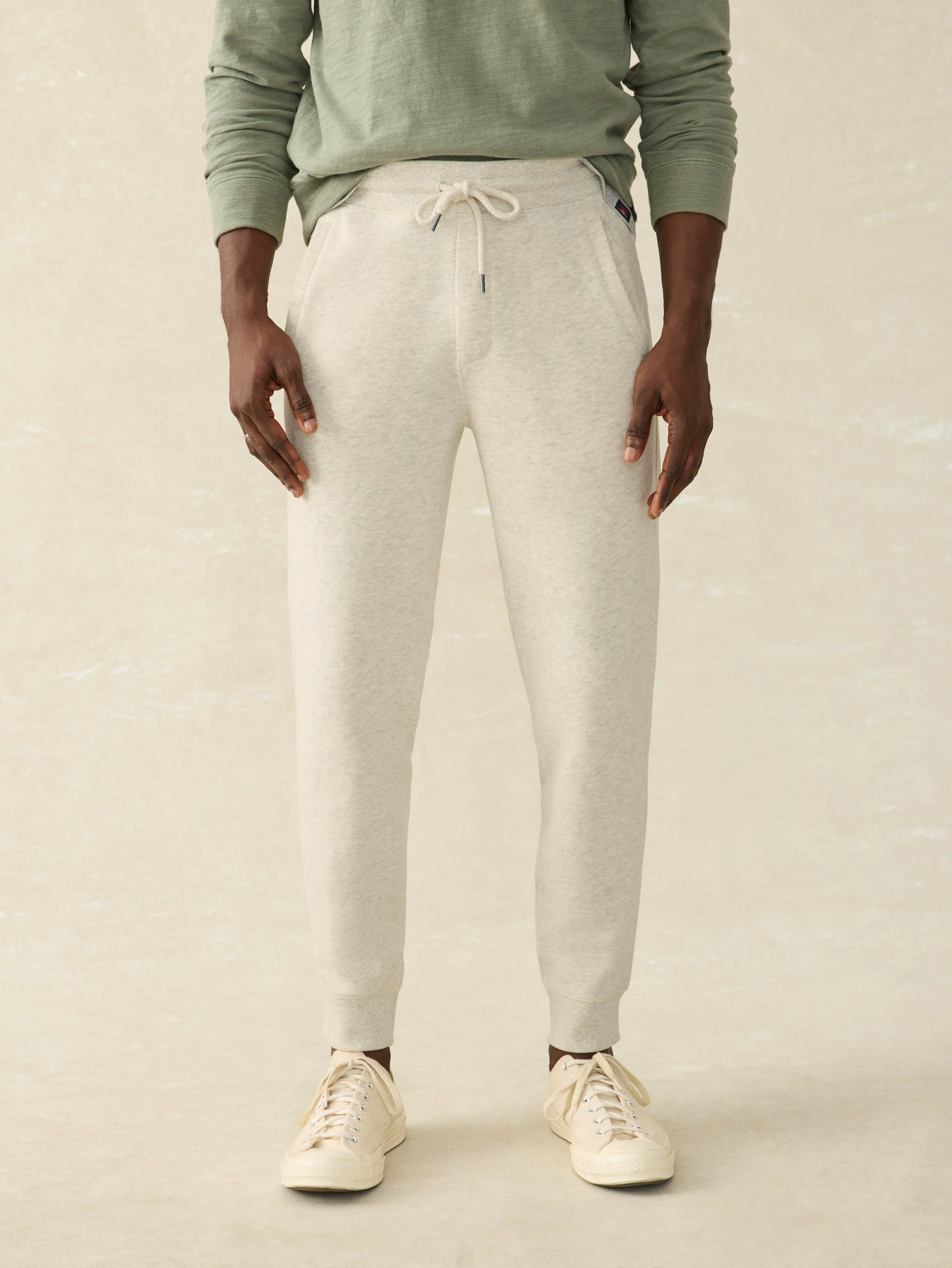 High Standard Fleece Sweatpant - Antique Ivory Heather sold by Faherty