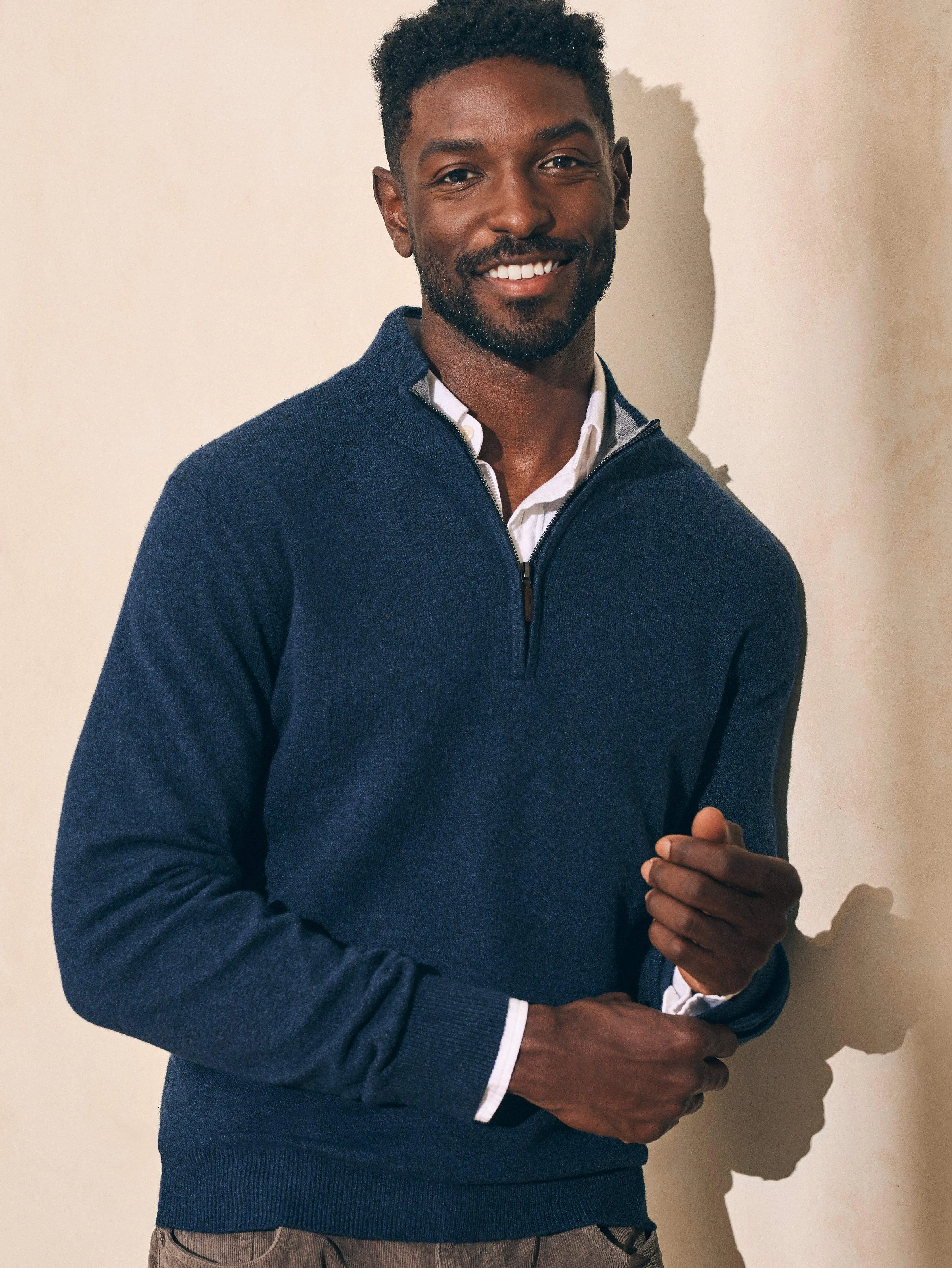 Mountain Quarter Zip Sweater - Navy Heather sold by Faherty