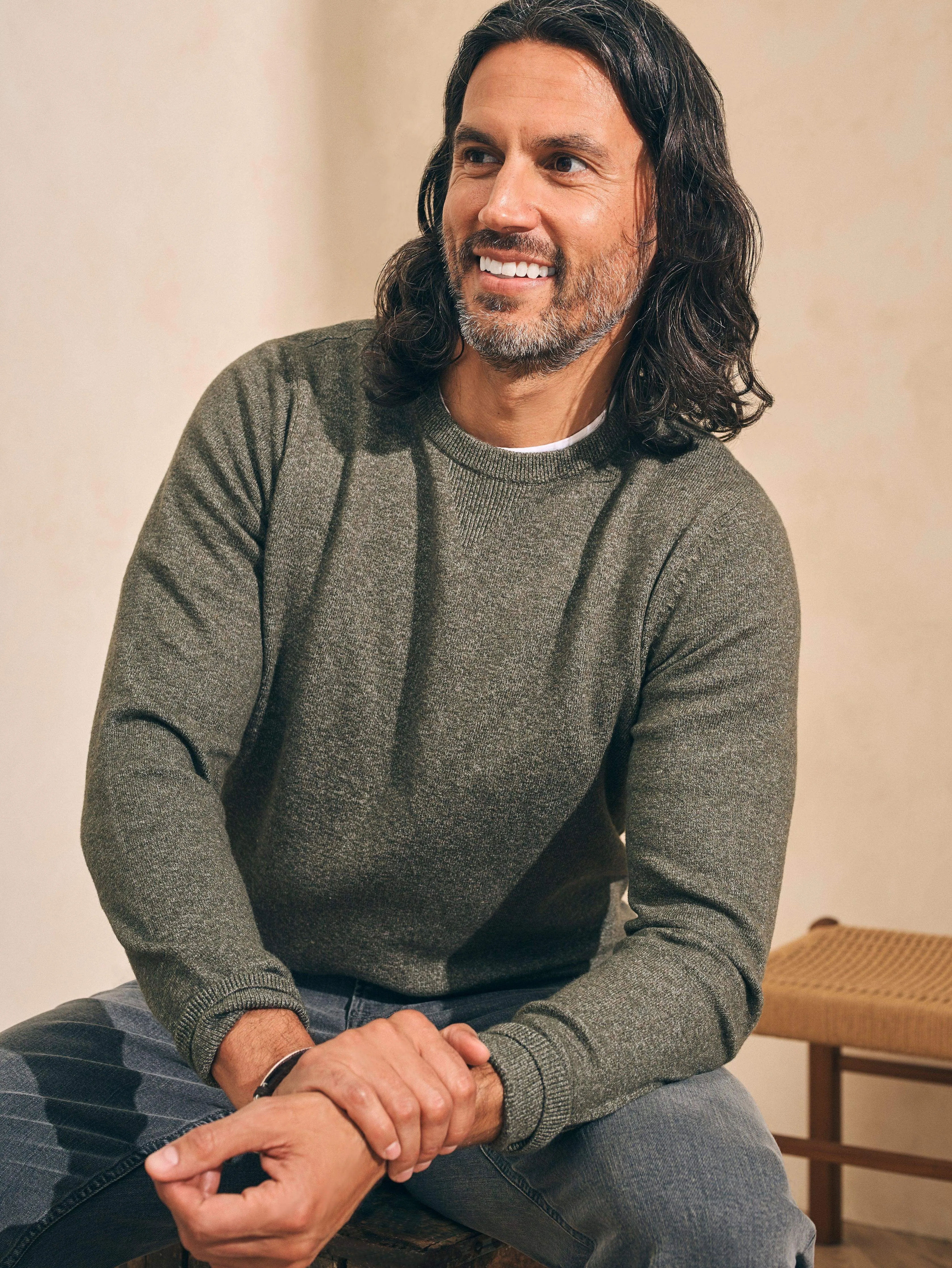 Mountain Crew Sweater - Olive Heather sold by Faherty product image thumbnail 2