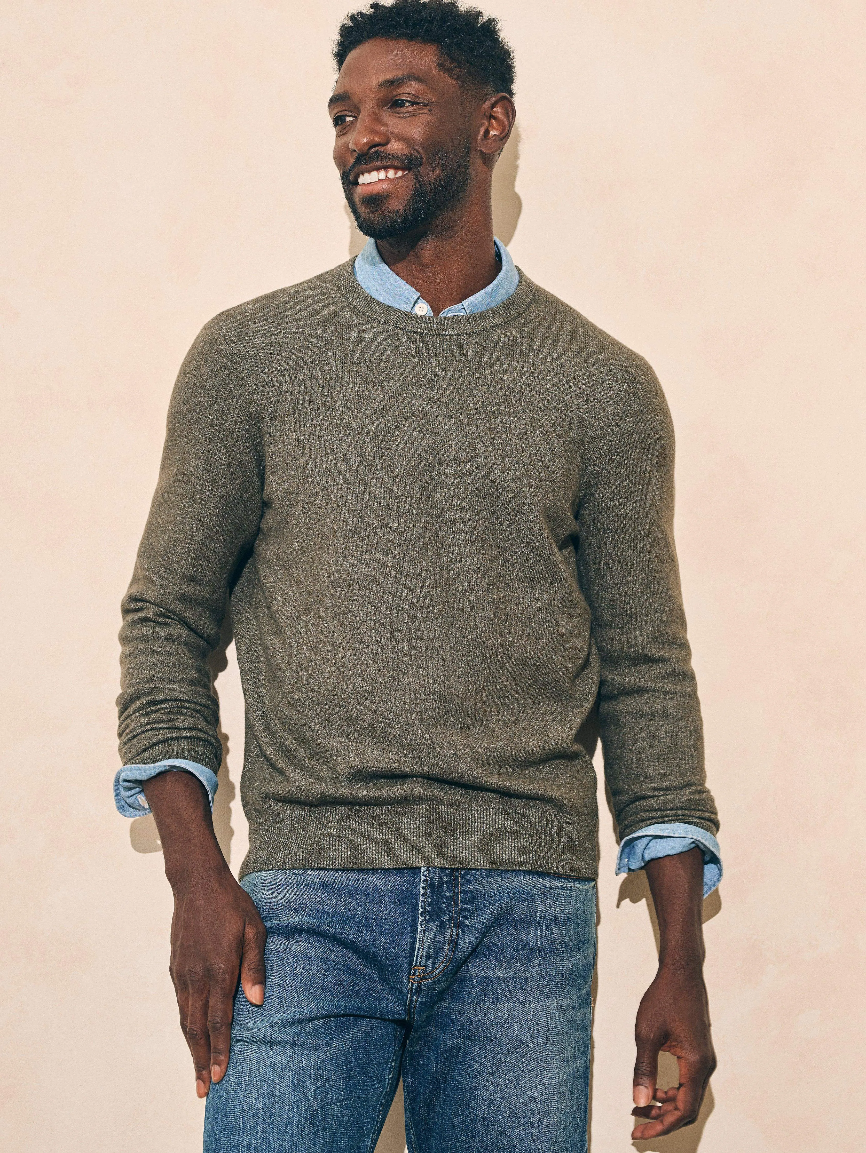 Mountain Crew Sweater - Olive Heather sold by Faherty product image thumbnail 5