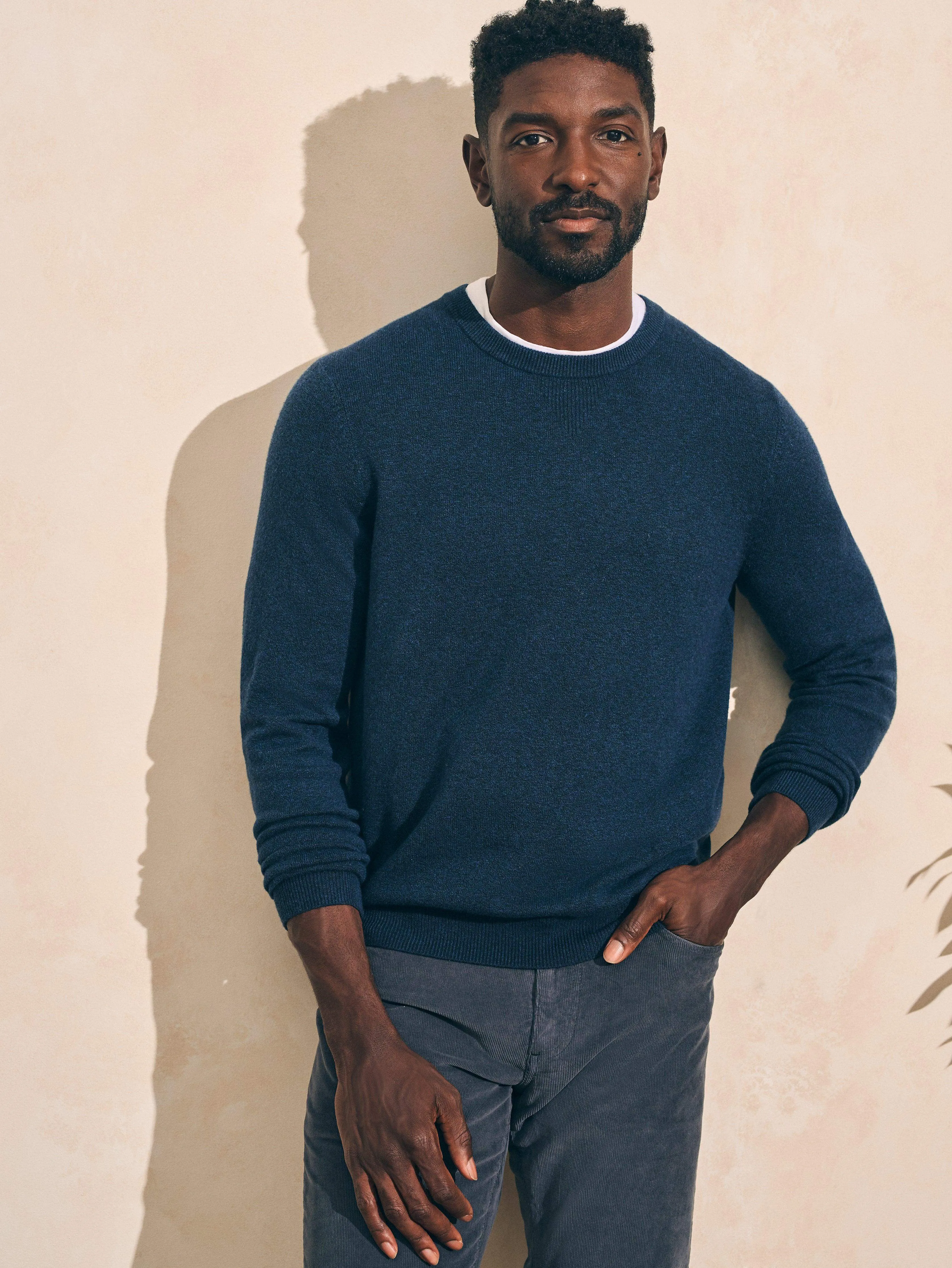 Mountain Crew Sweater (Tall) - Navy Heather sold by Faherty