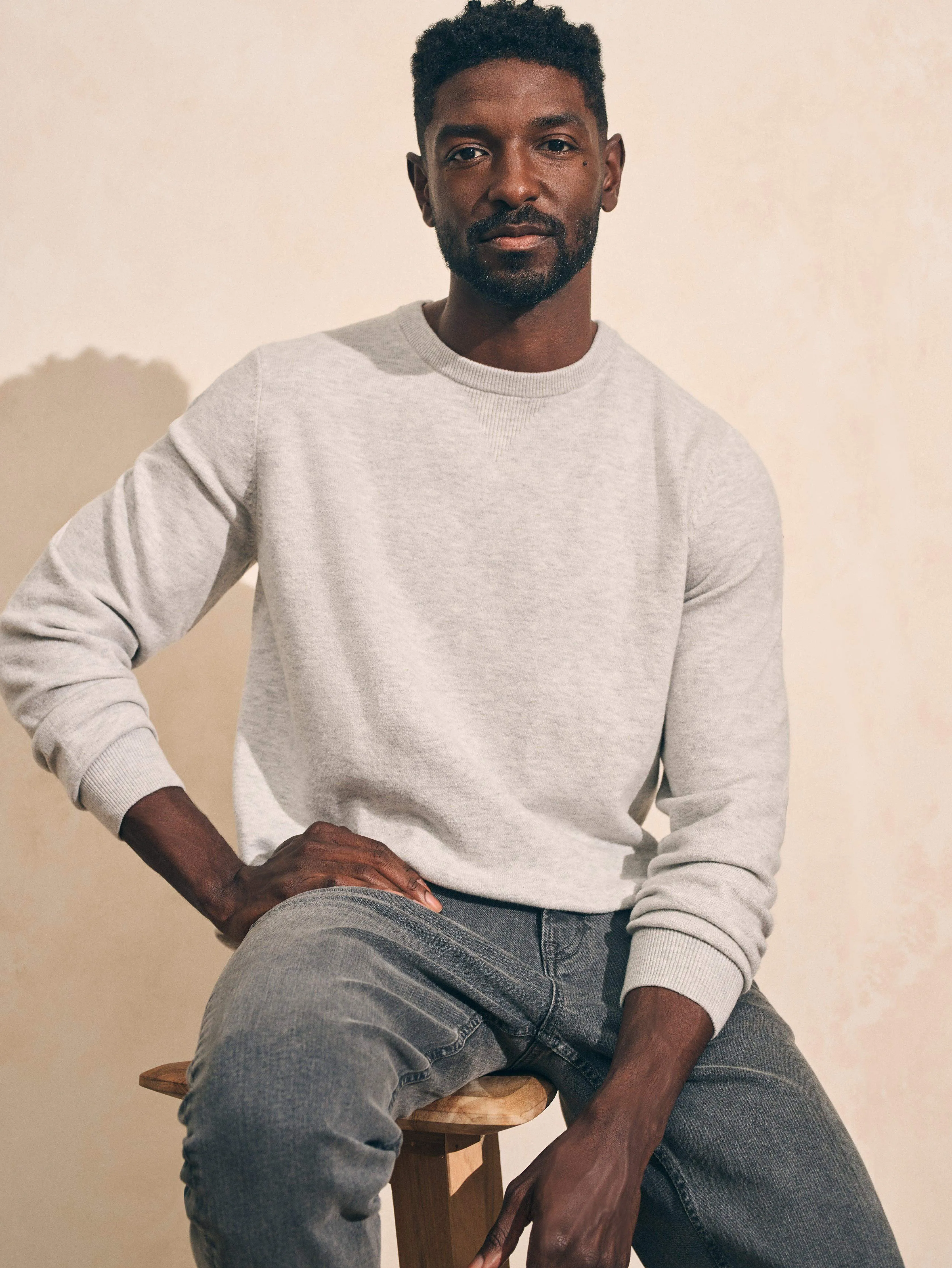 Mountain Crew Sweater (Tall) - Ivory Ice Heather sold by Faherty