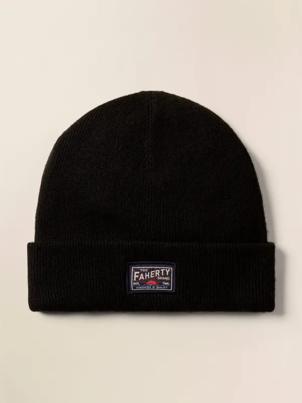 Faherty Logo Beanie - Black sold by Faherty