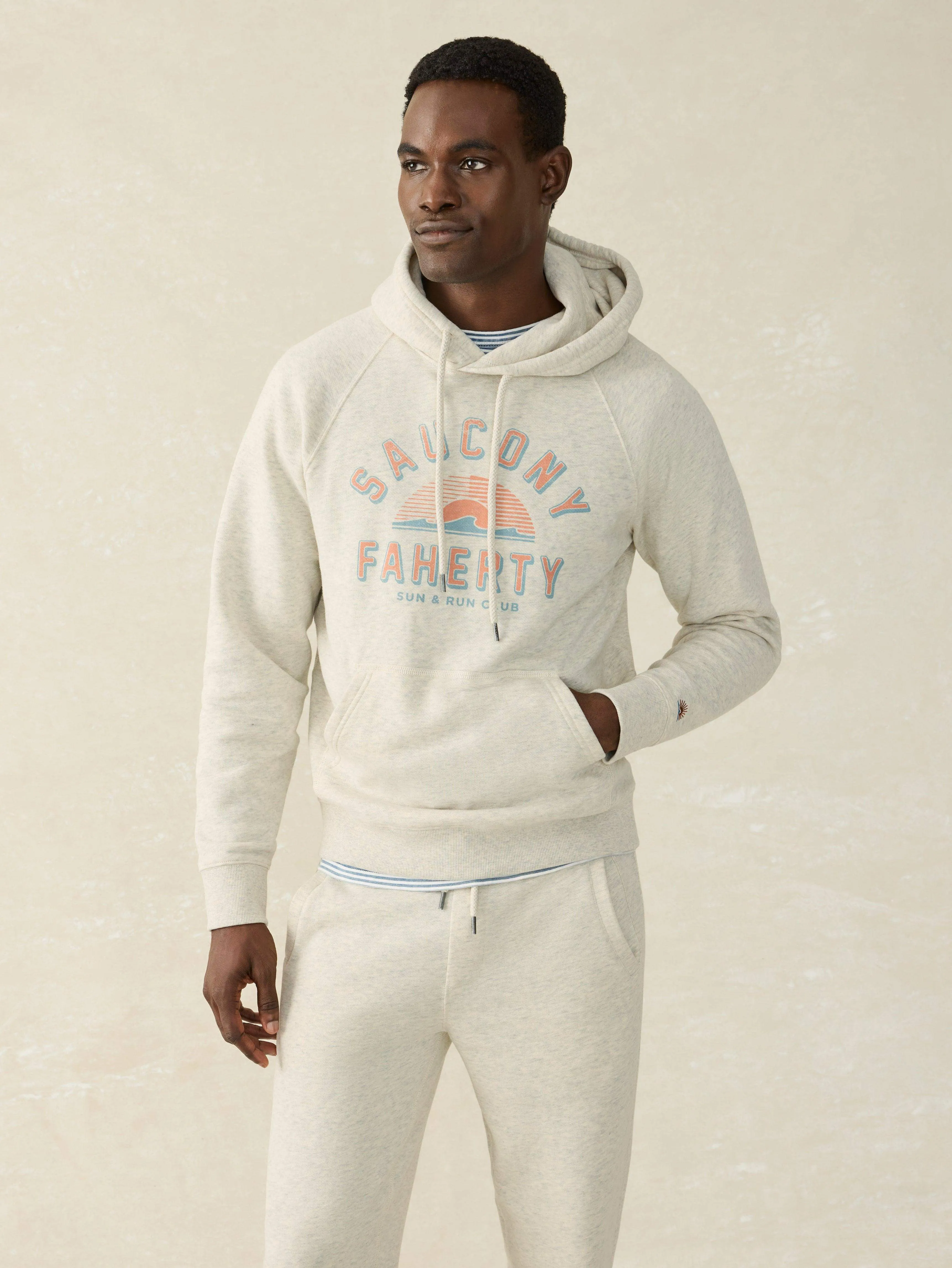 Saucony Fleece Hoodie - Antique Ivory Heather sold by Faherty