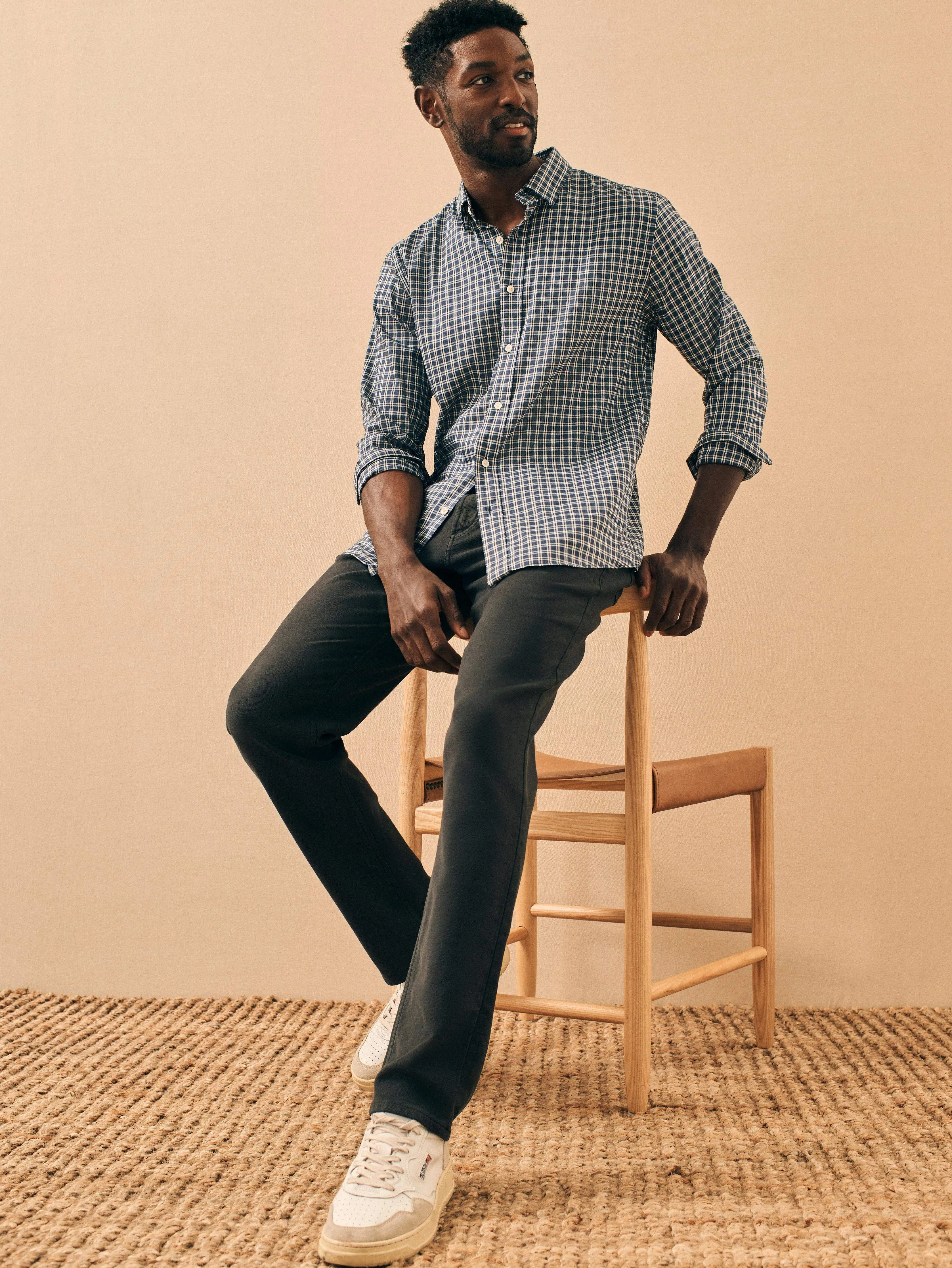 Movement™ Shirt - Navy White Check sold by Faherty product image thumbnail 5