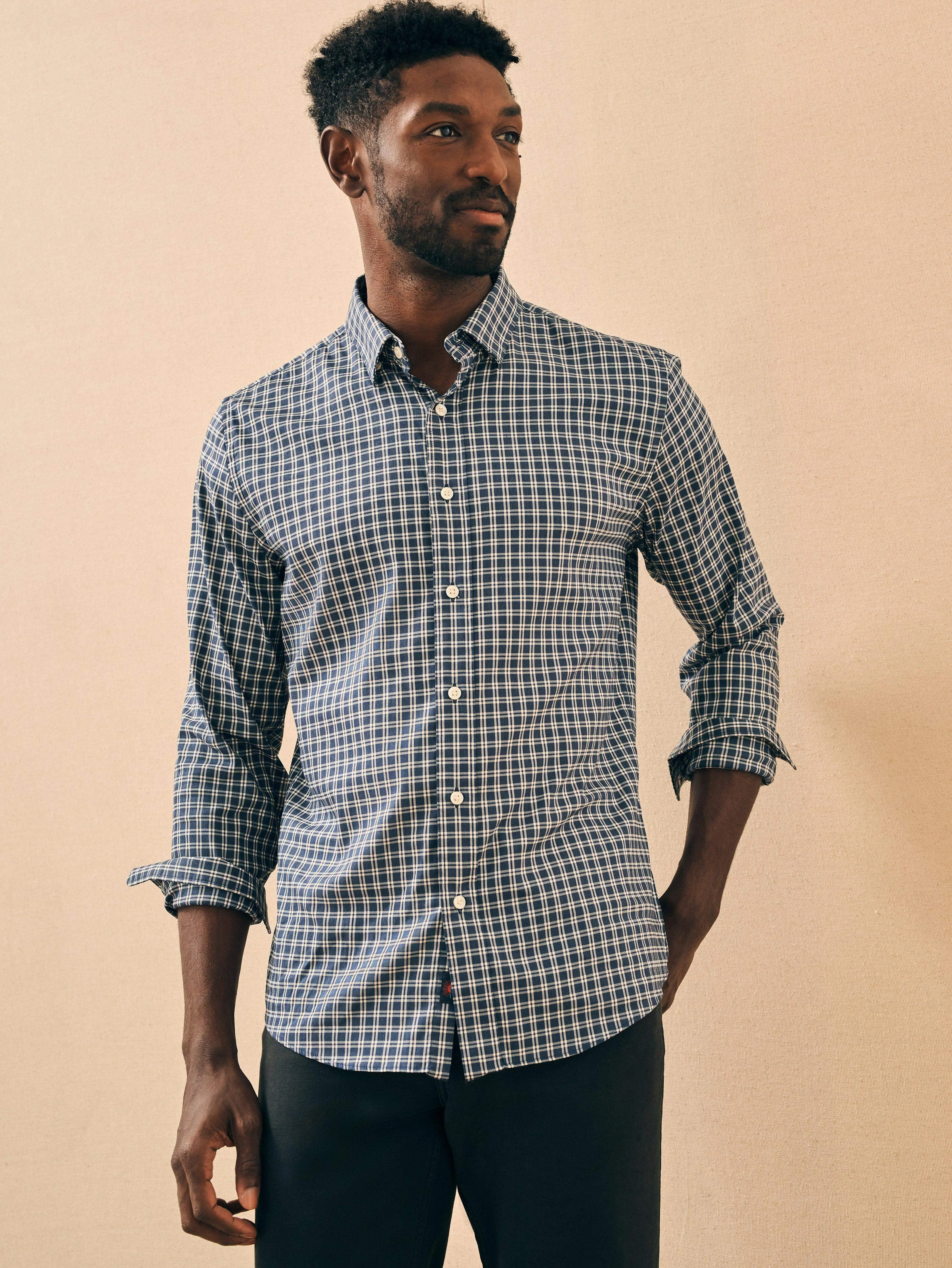 Movement™ Shirt - Navy White Check sold by Faherty product image thumbnail 3