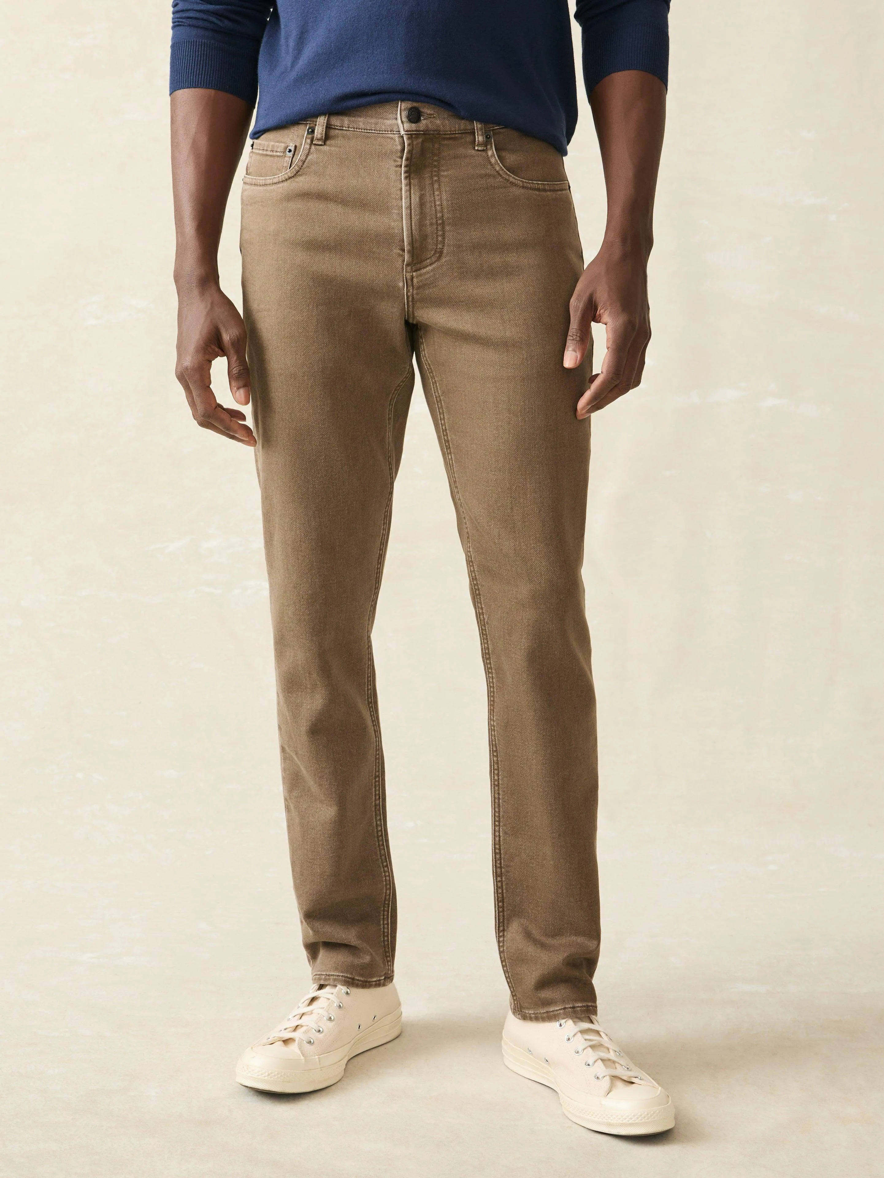 Stretch Terry 5-Pocket Pant - Driftwood sold by Faherty