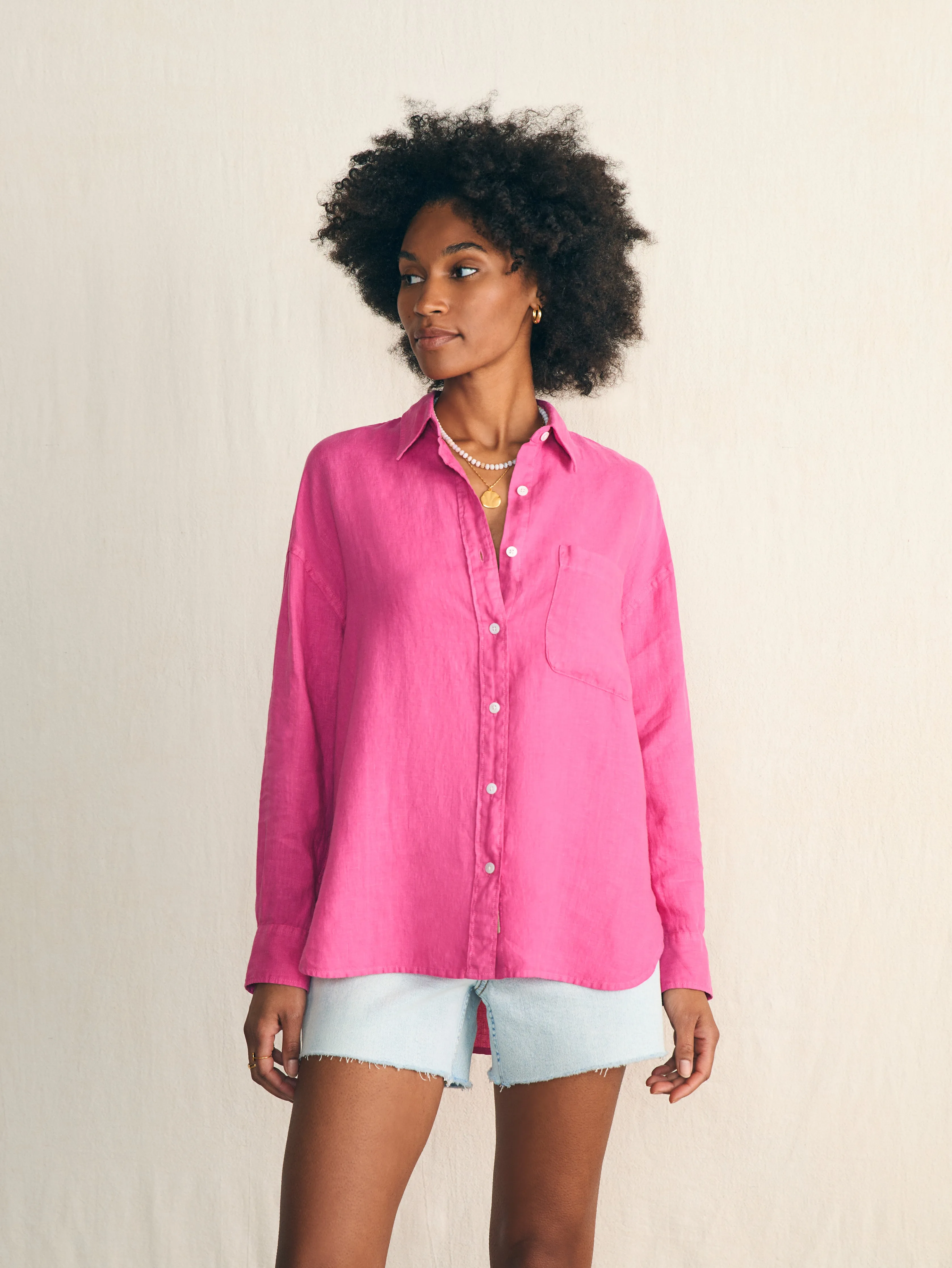 Laguna Linen Relaxed Shirt - Cone Flower sold by Faherty product image thumbnail 3