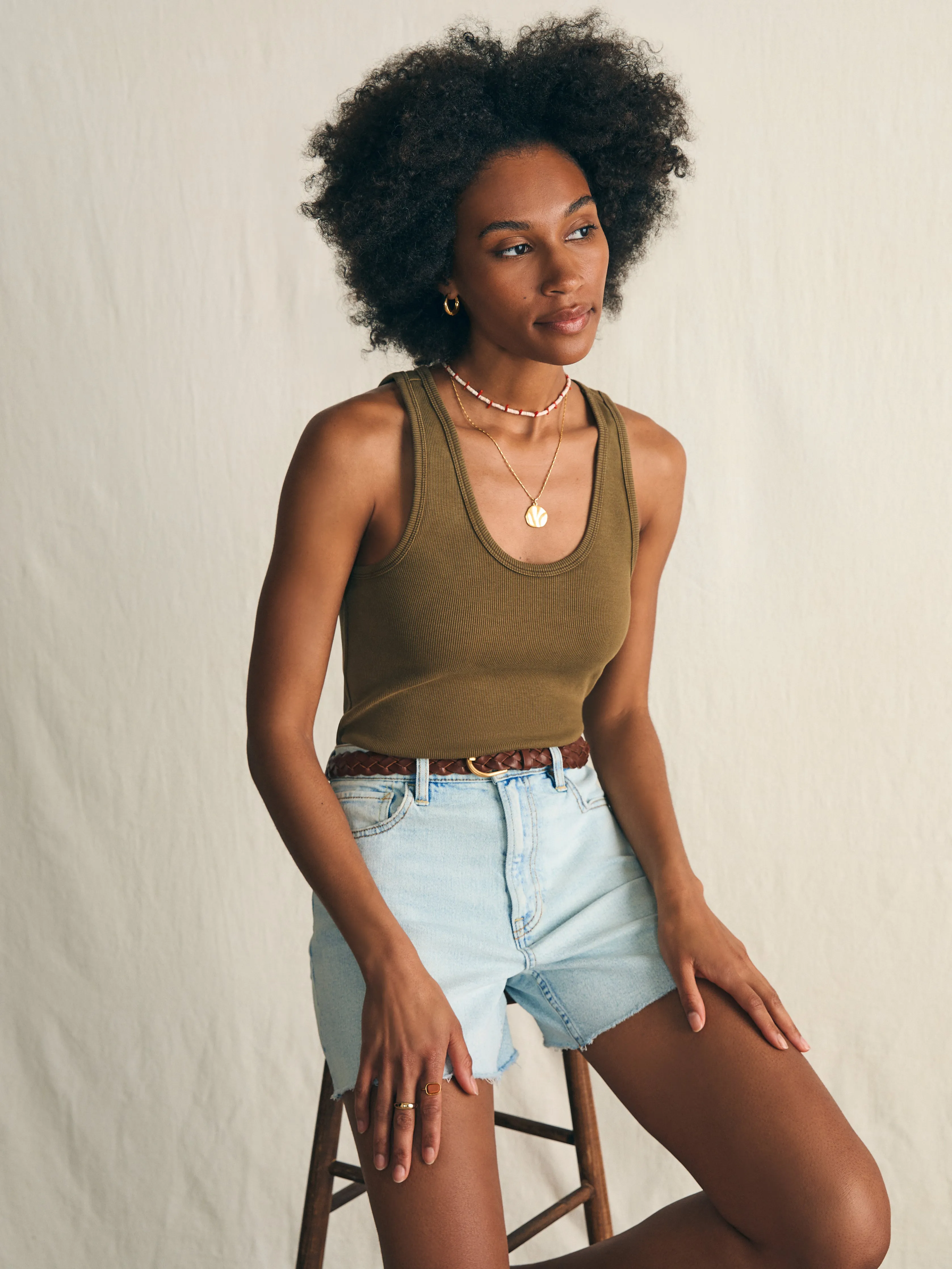 Sunwashed Rib Tank - Military Olive sold by Faherty product image thumbnail 3