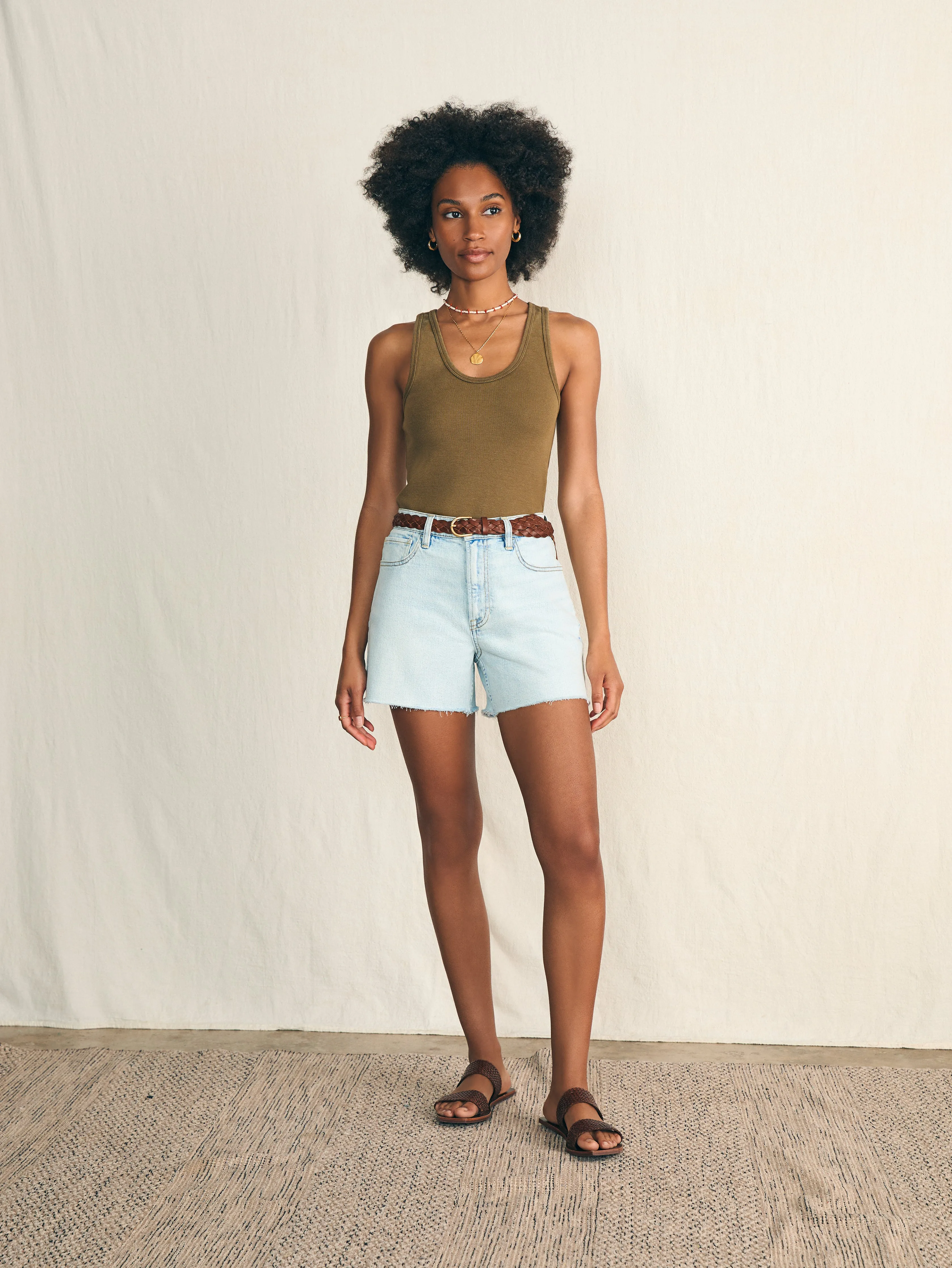 Sunwashed Rib Tank - Military Olive sold by Faherty