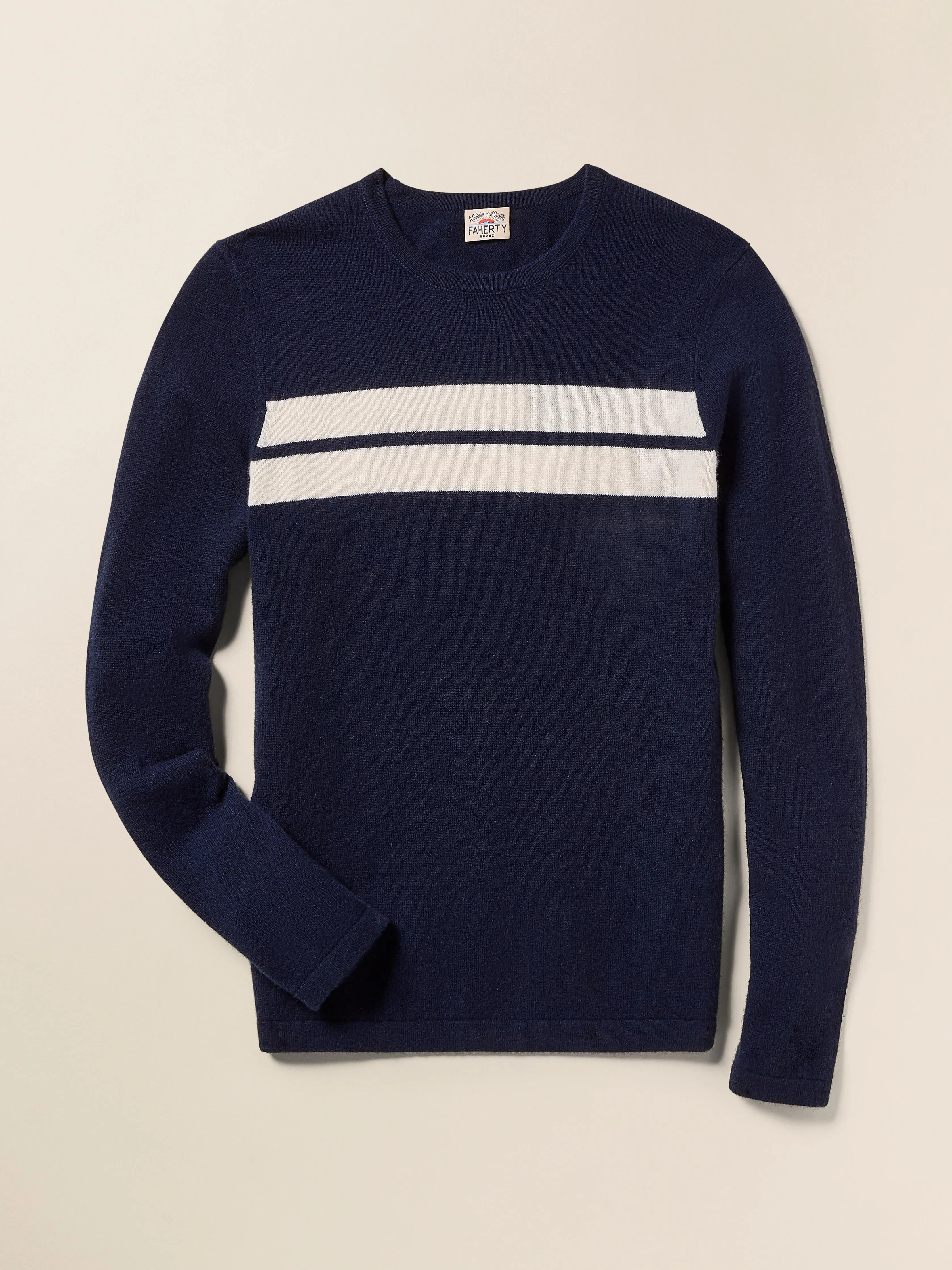 Tropical Cashmere Crewneck Sweater - Navy Night Surf Stripe sold by Faherty