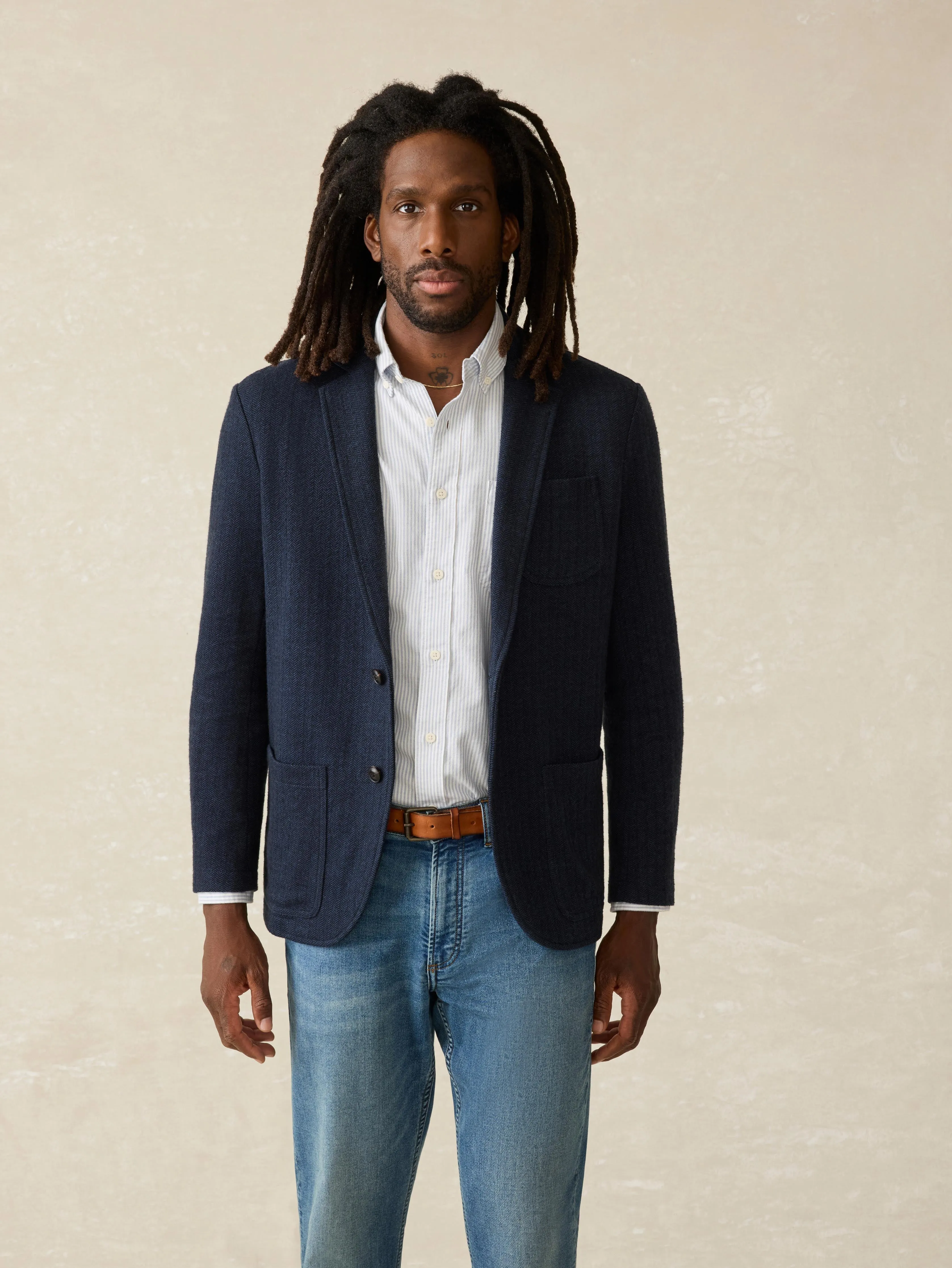 Inlet Knit Tweed Blazer - Navy Twilight Herringbone sold by Faherty