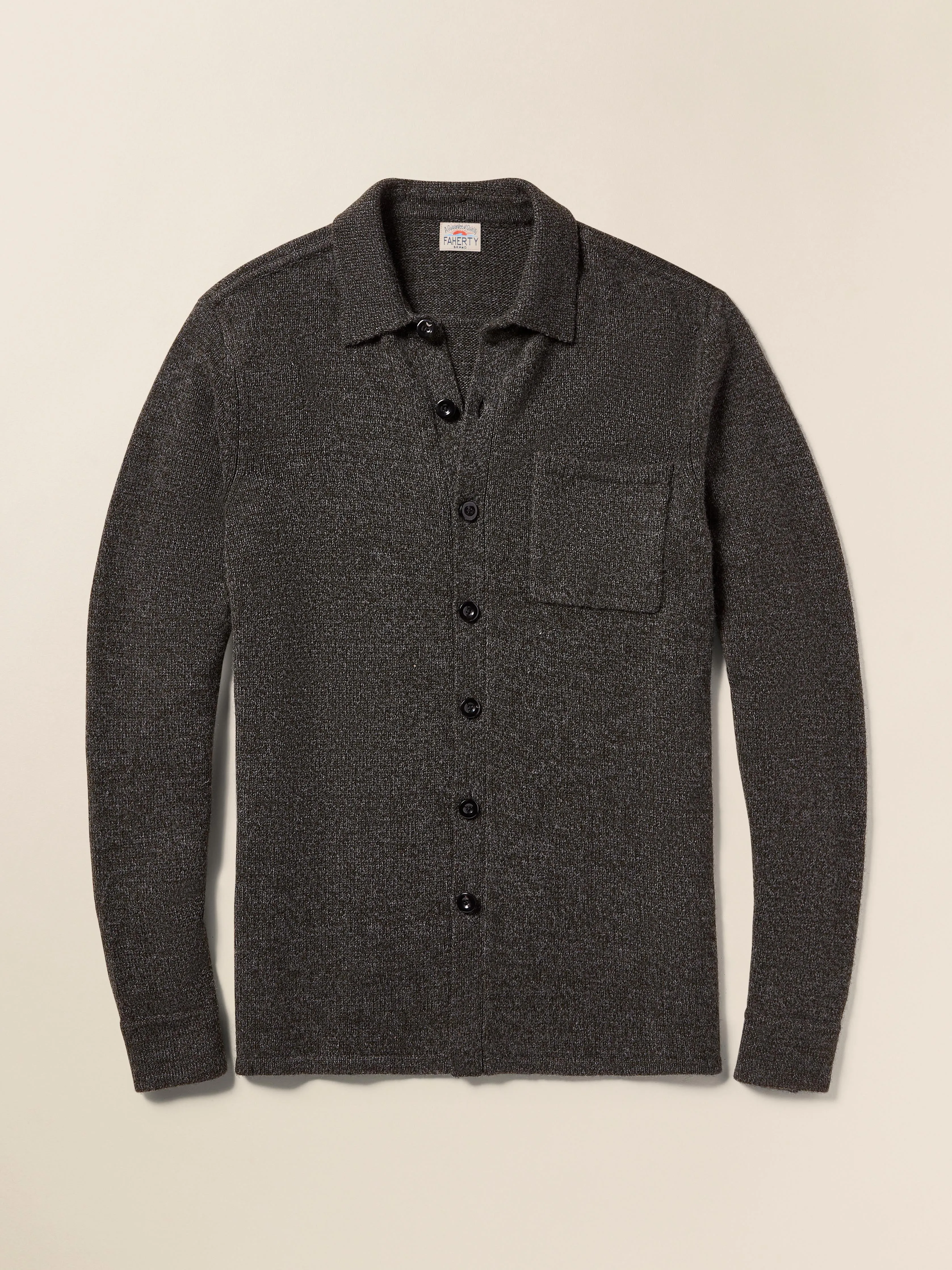Wool Cashmere Sweater Overshirt - Charcoal Melange sold by Faherty