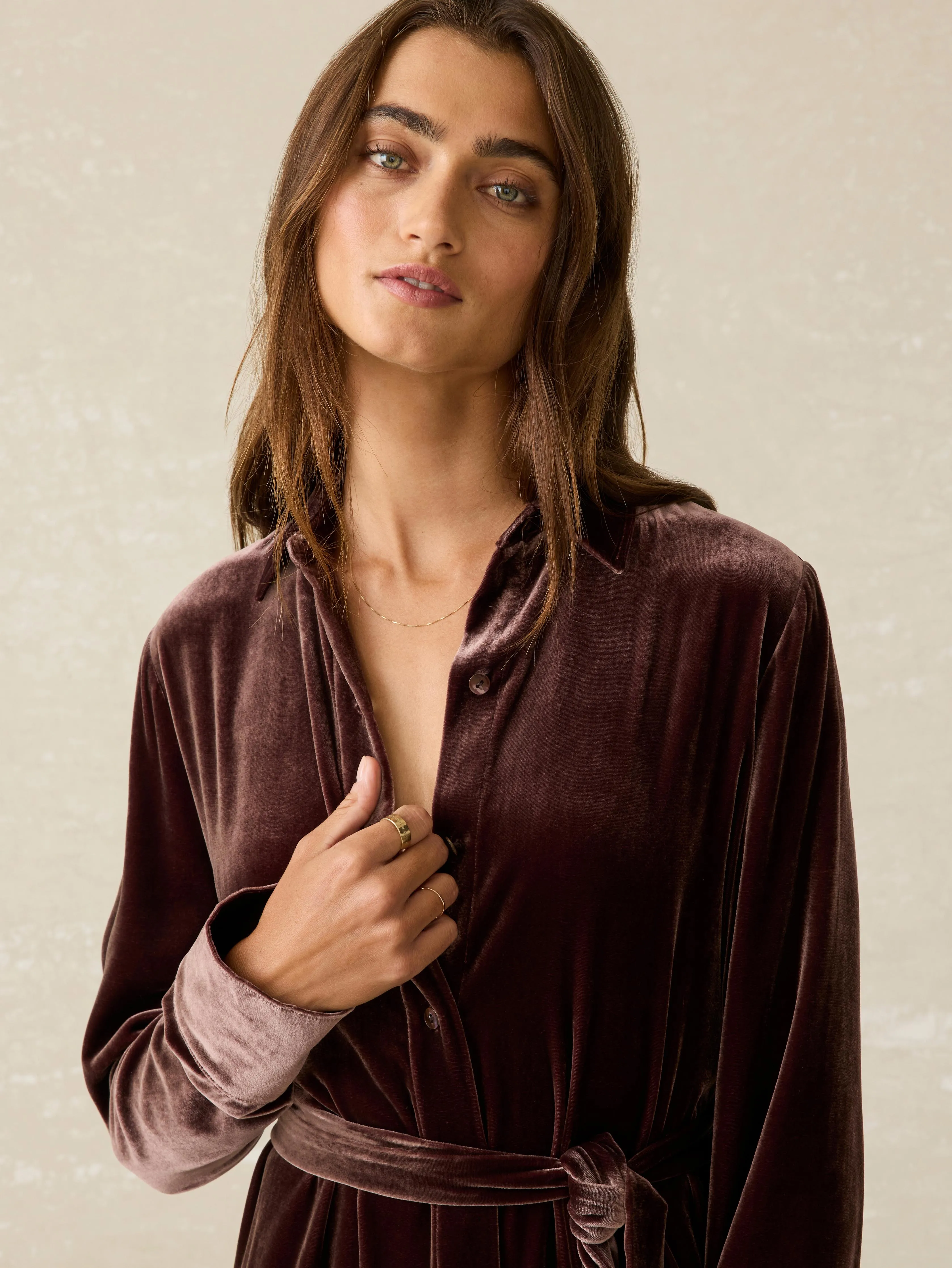 Stretch Silk Velvet Riley Midi Dress - Huckleberry sold by Faherty product image thumbnail 4