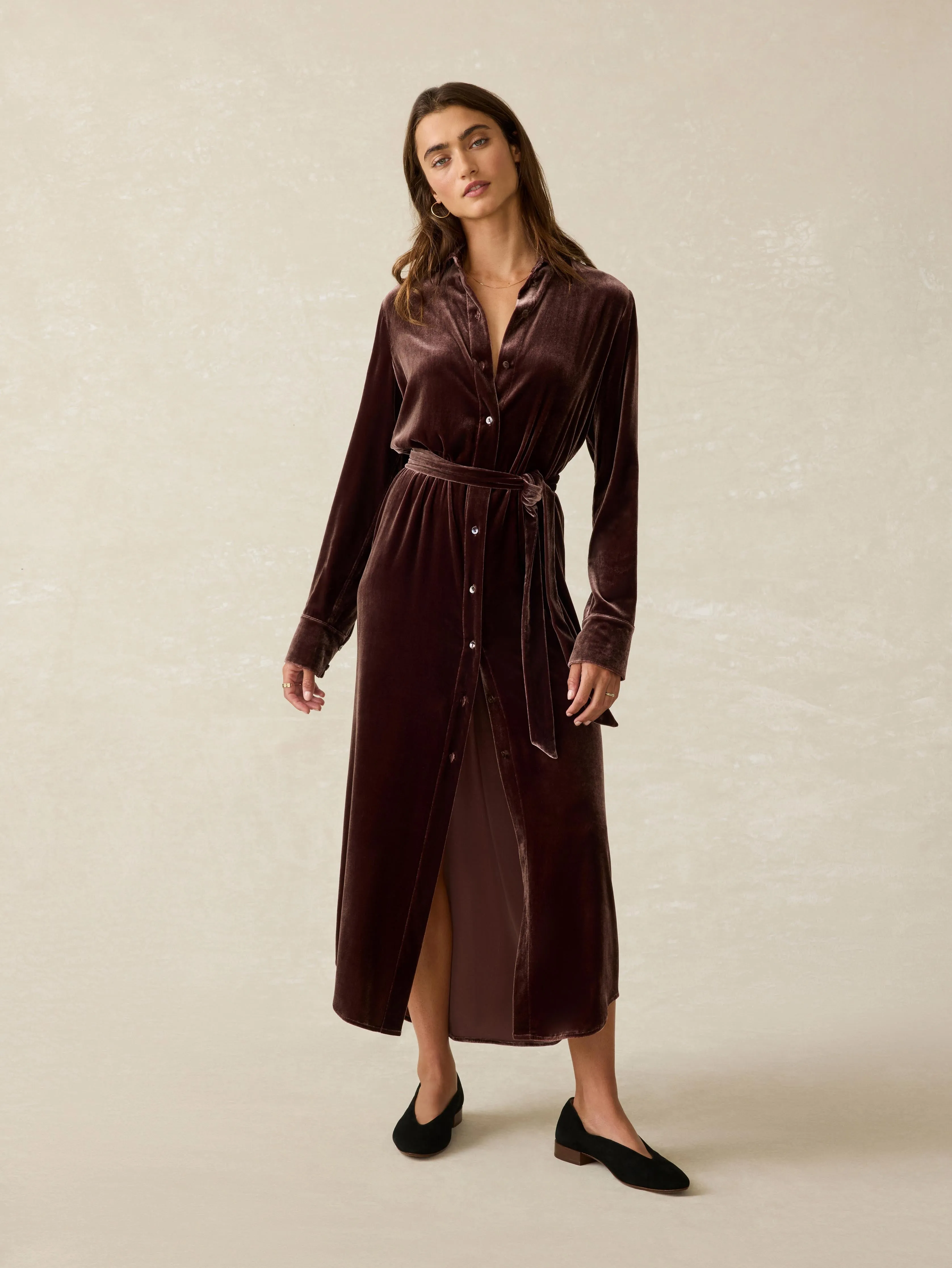 Stretch Silk Velvet Riley Midi Dress - Huckleberry sold by Faherty