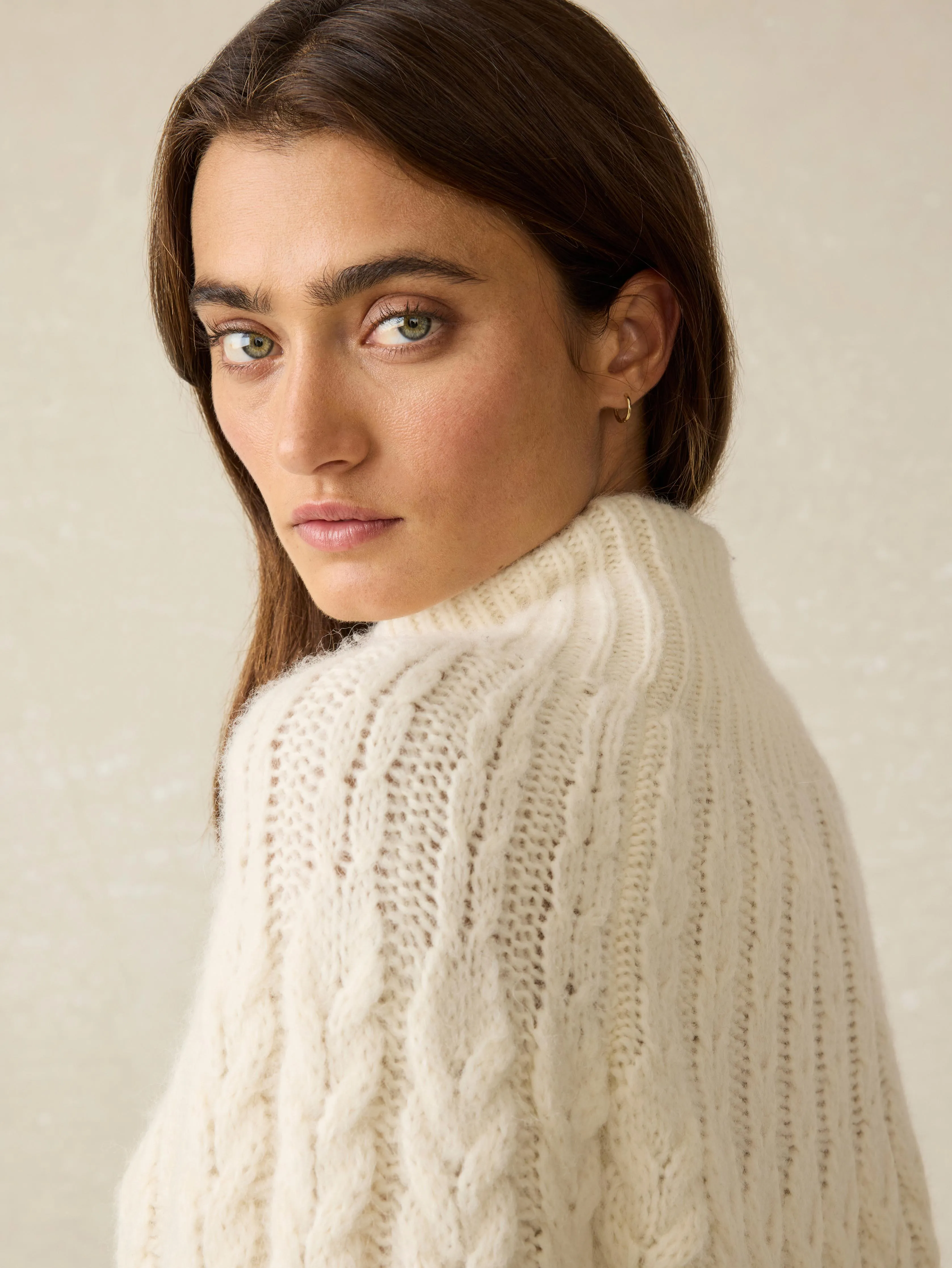 Frost Cableknit Sweater - Cream sold by Faherty product image thumbnail 5