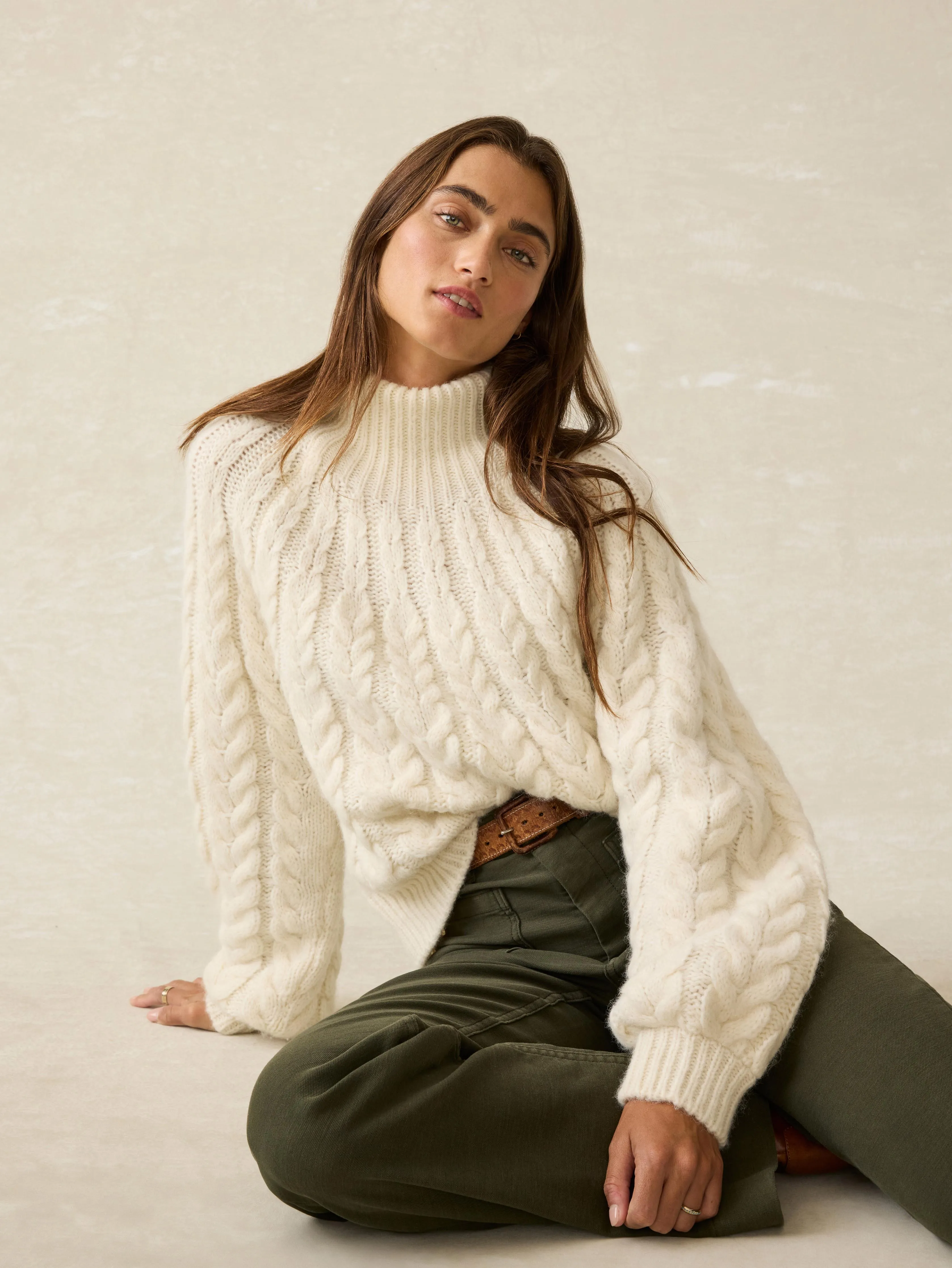 Frost Cableknit Sweater - Cream sold by Faherty product image thumbnail 3