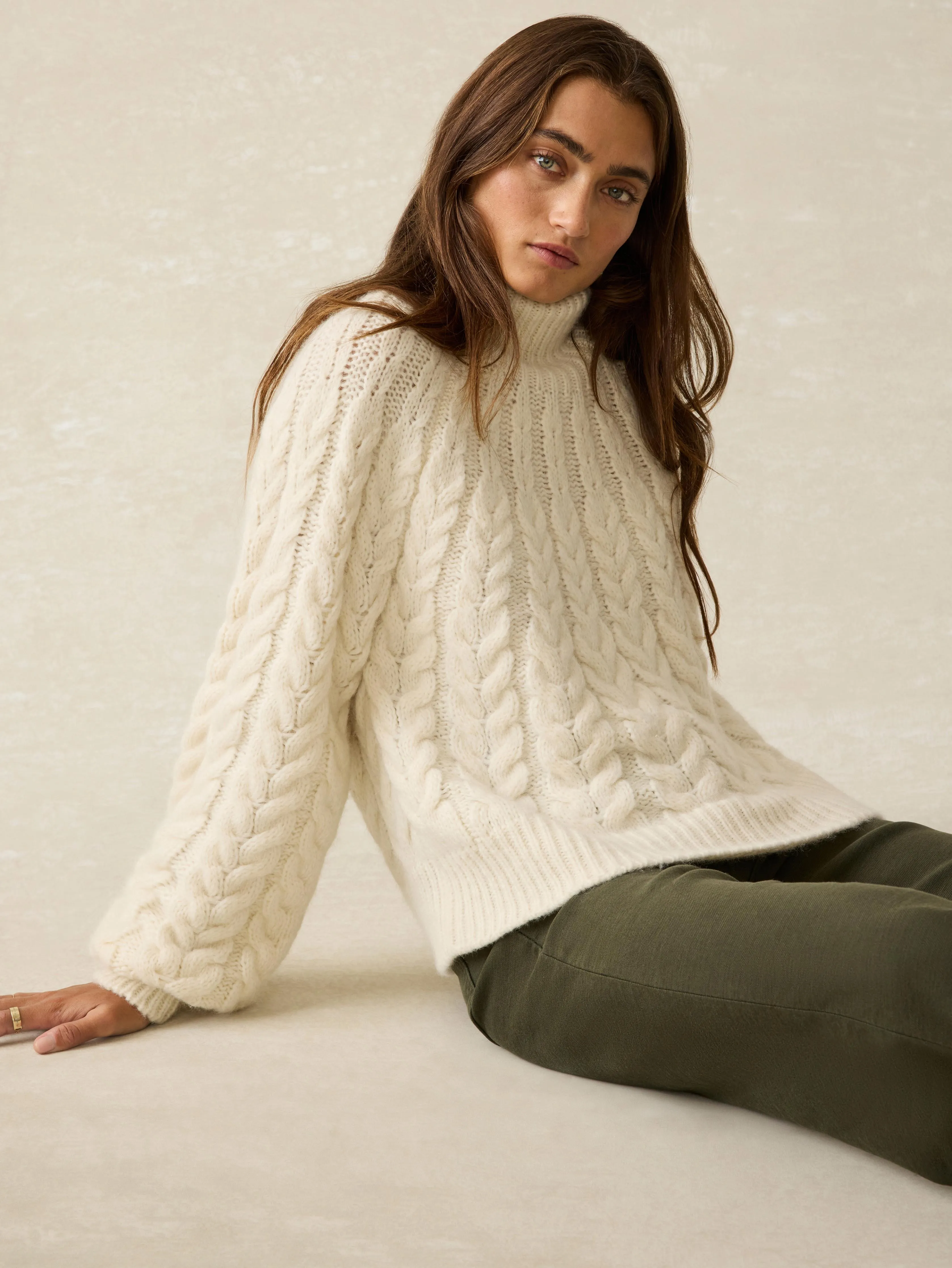 Frost Cableknit Sweater - Cream sold by Faherty product image thumbnail 4