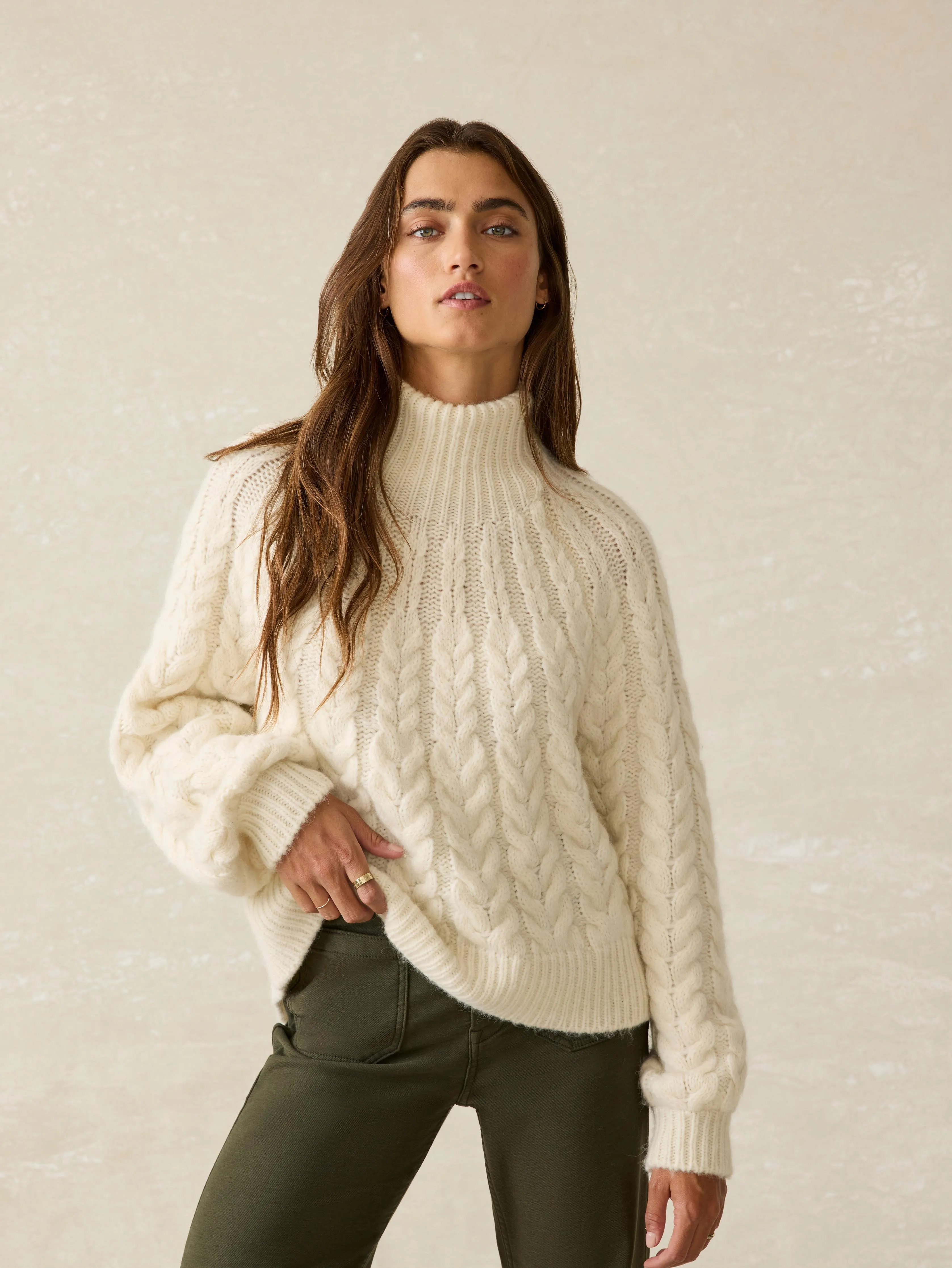 Frost Cableknit Sweater - Cream sold by Faherty