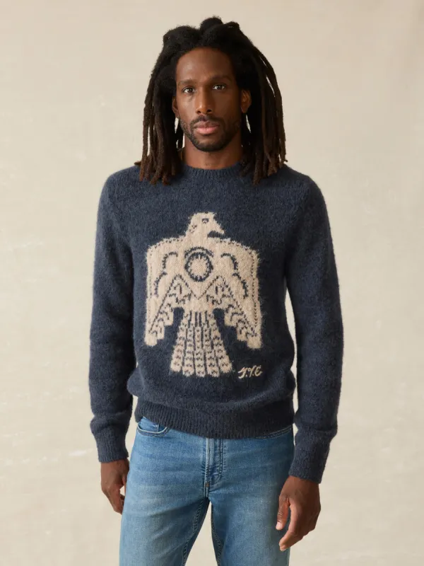 Thunder Voice Eagle Crewneck Sweater - Navy sold by Faherty
