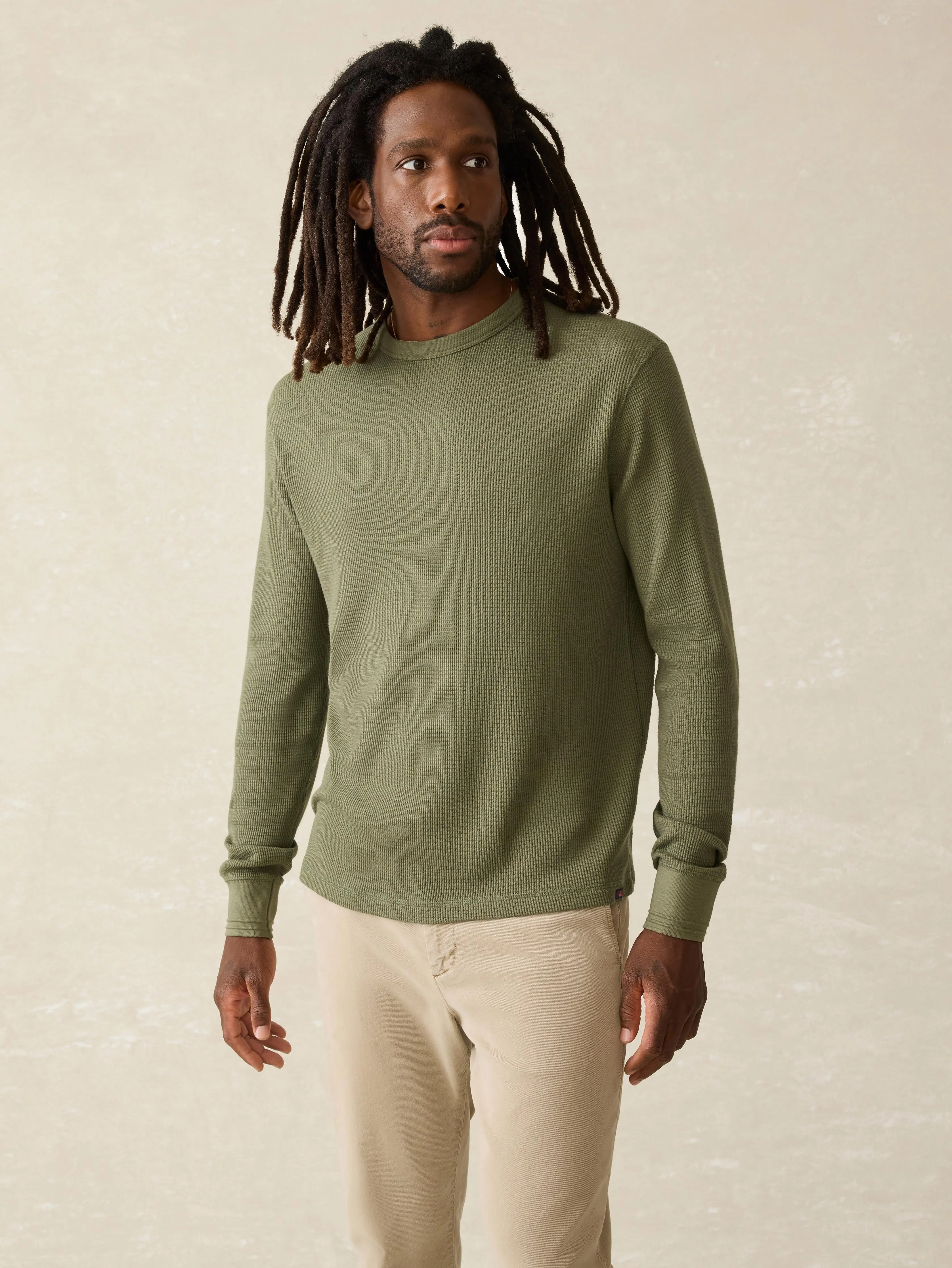 Long-Sleeve Cloud Waffle Crew - Deep Fern Heather sold by Faherty
