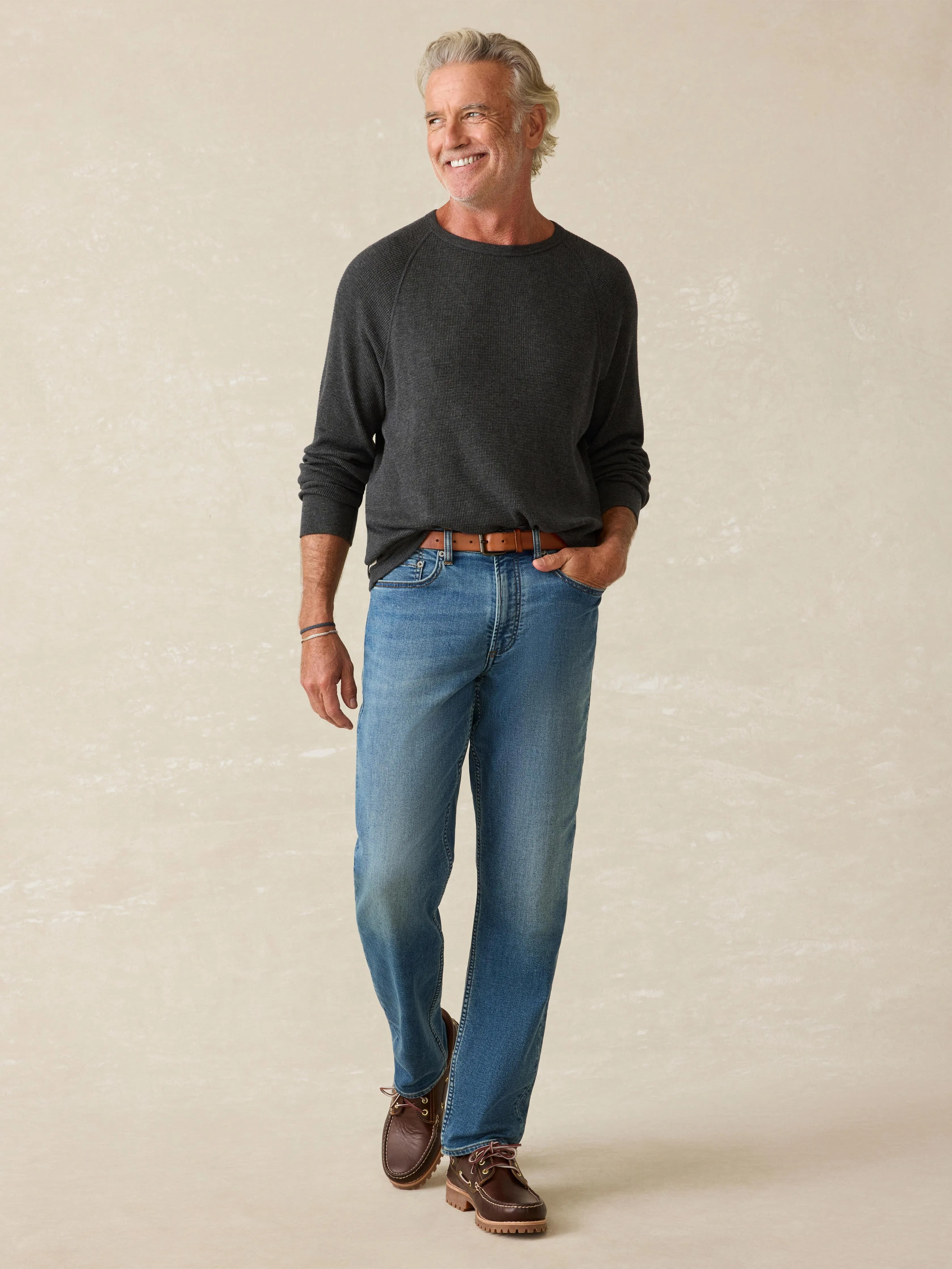 Long-Sleeve Cloud Waffle Crew - Charcoal Heather sold by Faherty product image thumbnail 5