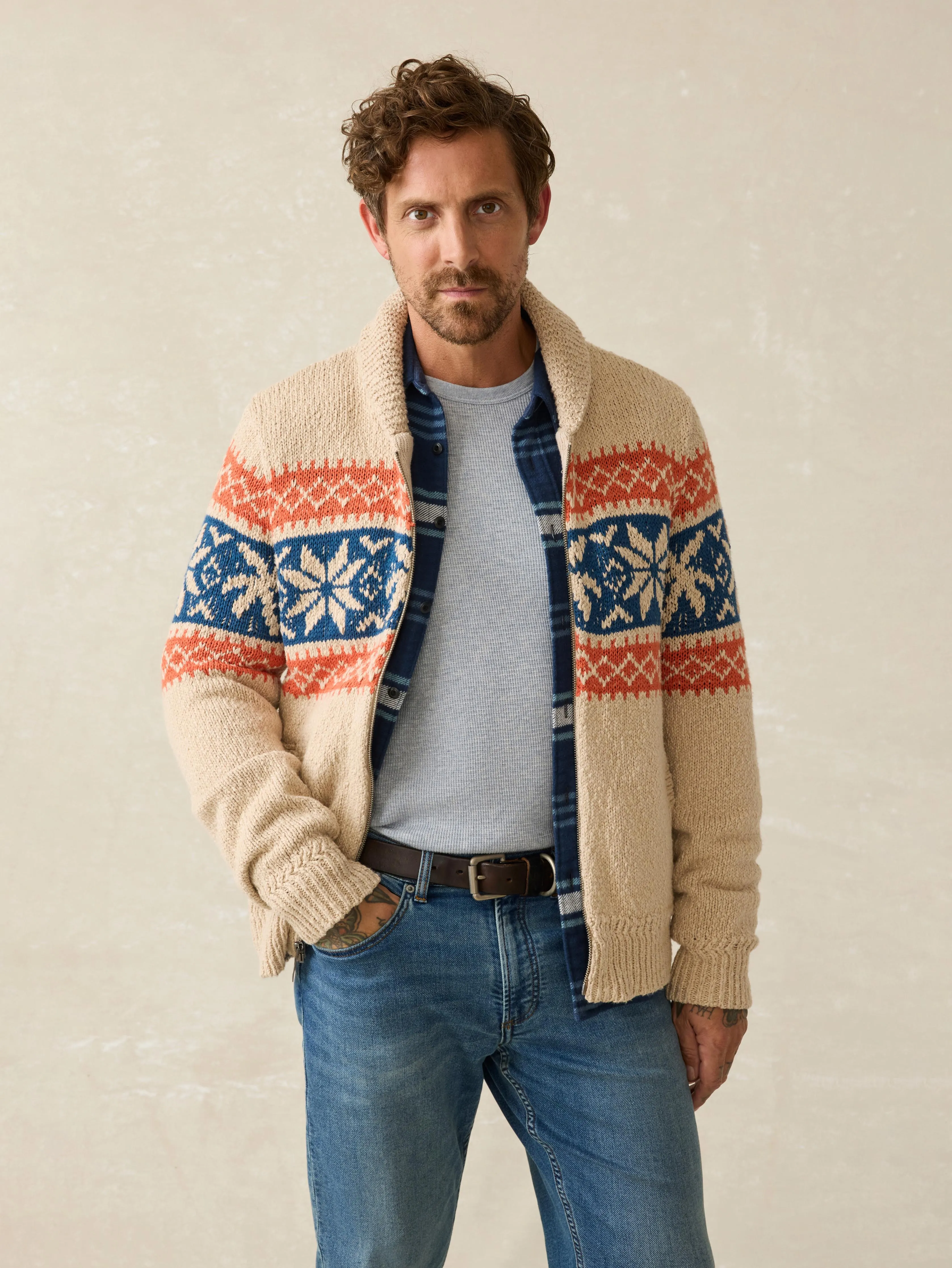 Surf To Snow Zip Cardigan - Pacific Wheat sold by Faherty