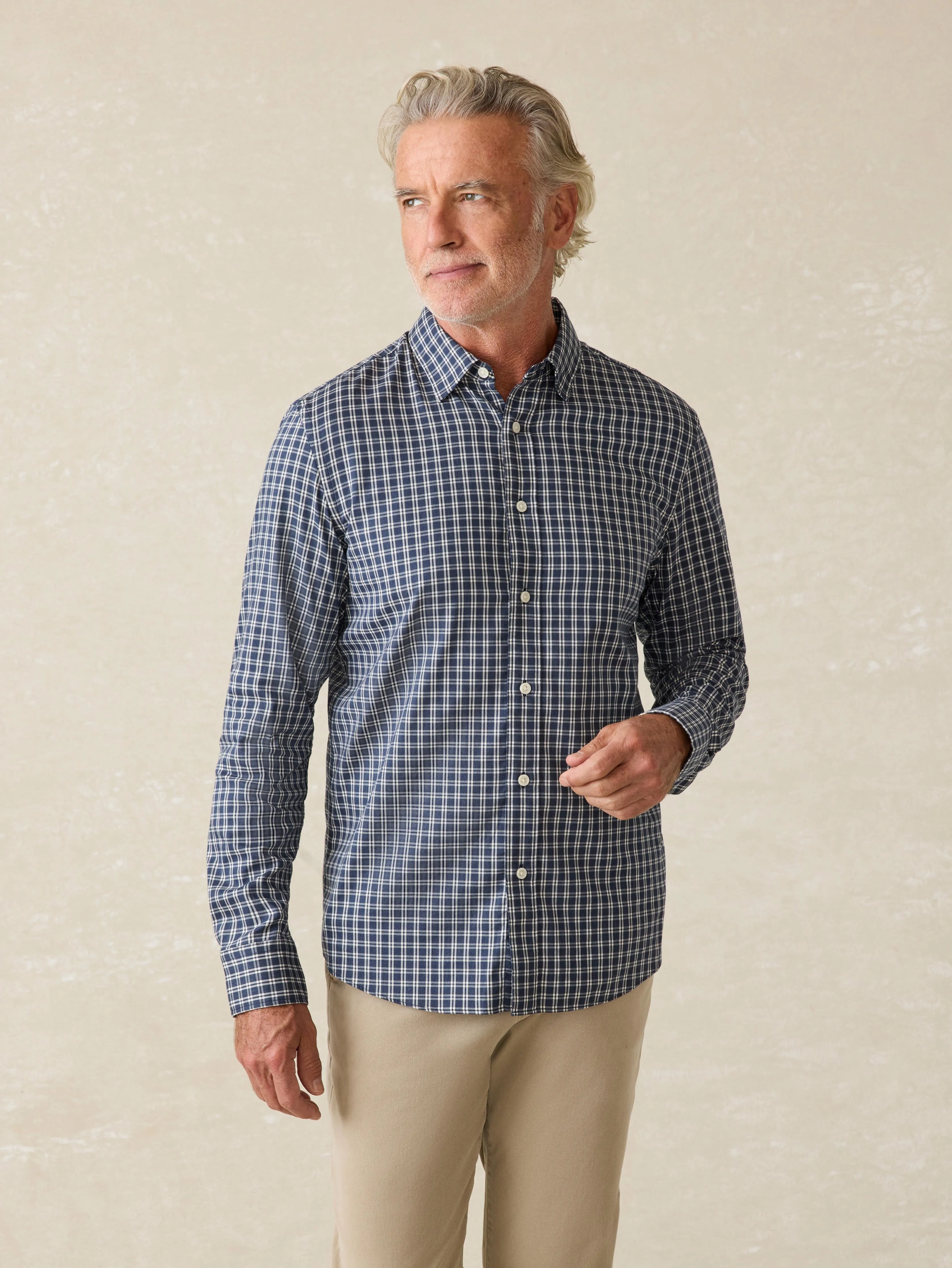 Movement™ Shirt - Navy White Check sold by Faherty