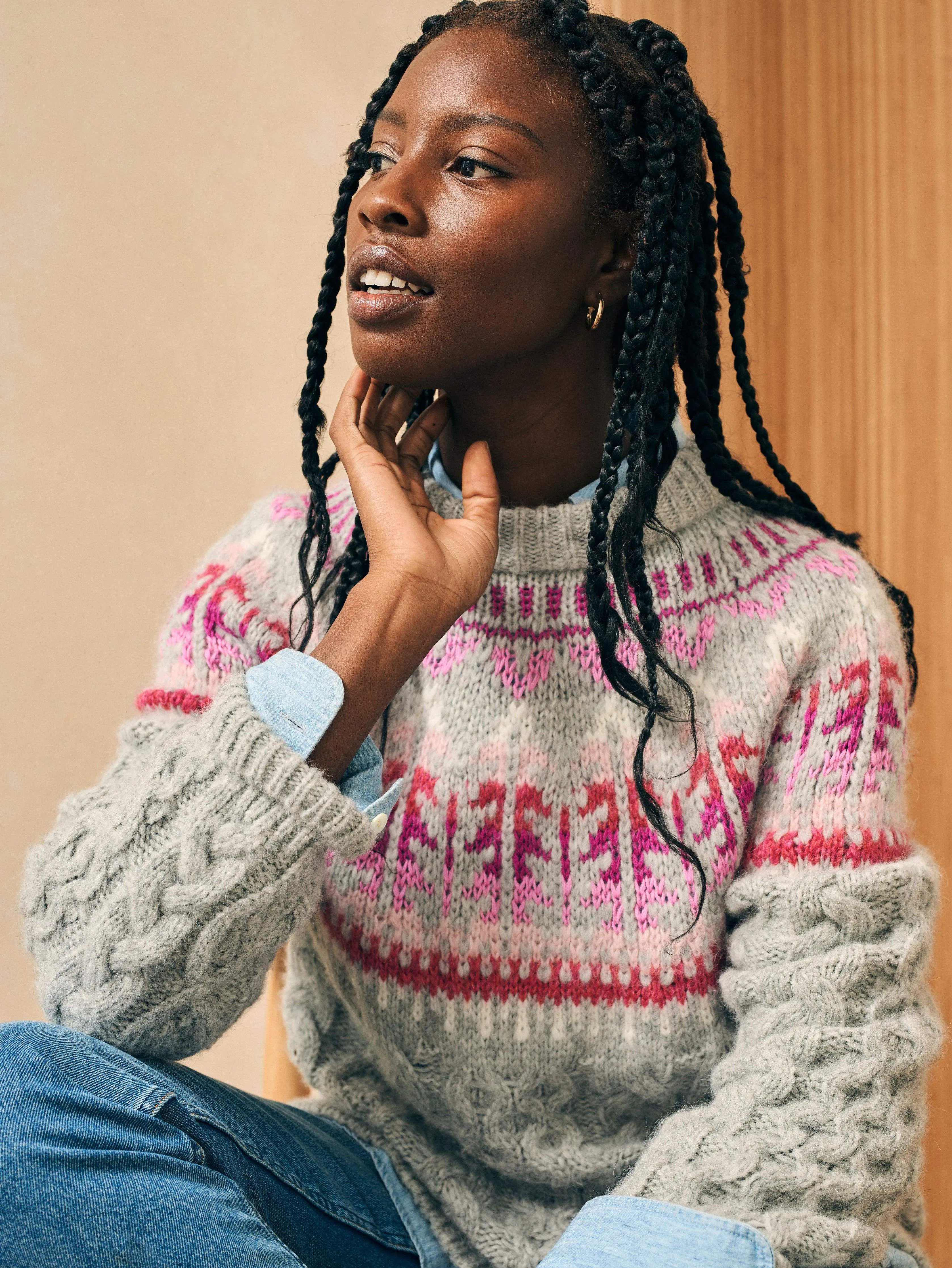 Native Knitter Frost Fair Isle Crew - Multi Sheep Camp sold by Faherty