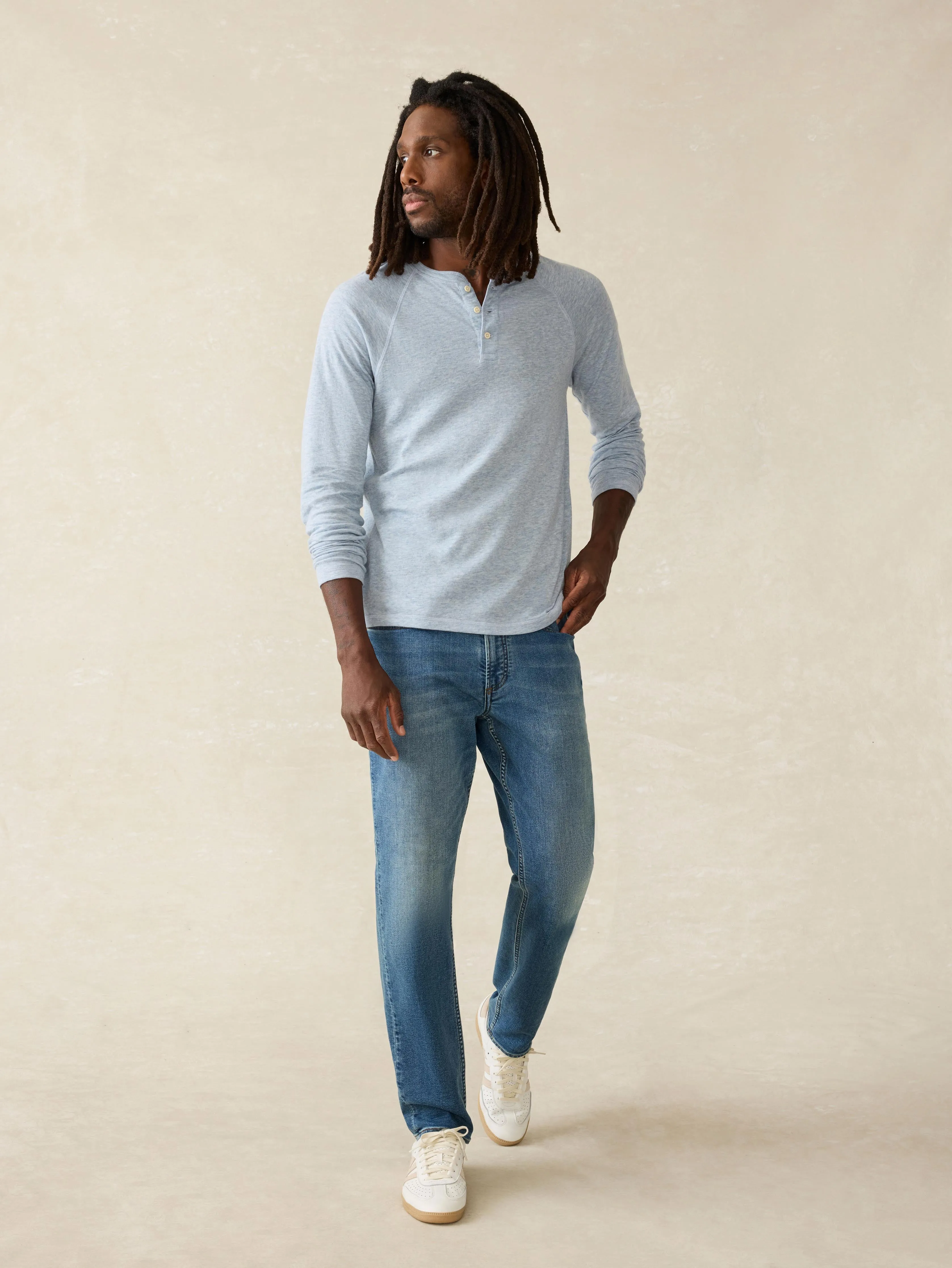 Long-Sleeve Cloud Henley - Light Blue Heather sold by Faherty product image thumbnail 2