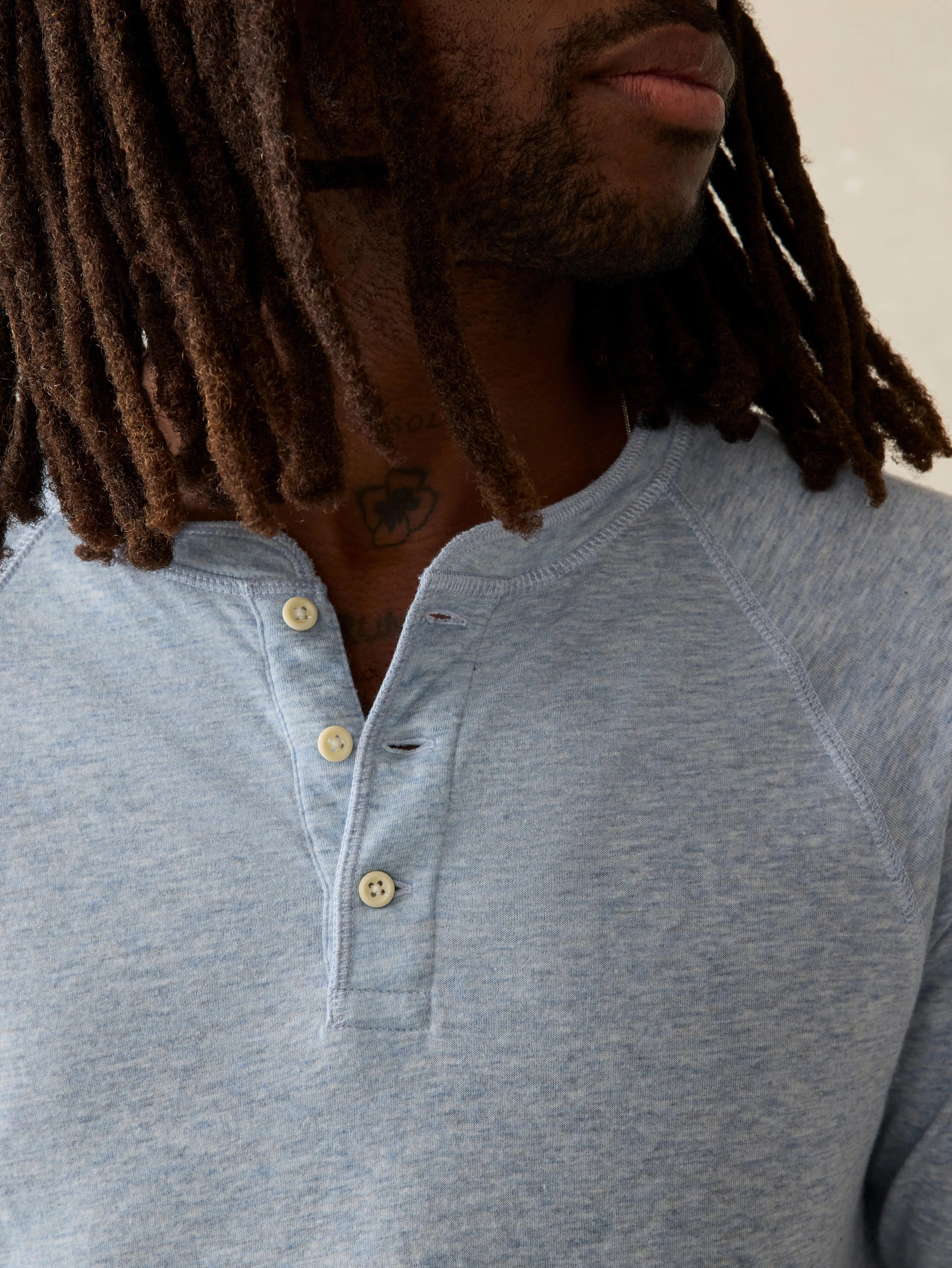 Long-Sleeve Cloud Henley - Light Blue Heather sold by Faherty product image thumbnail 3
