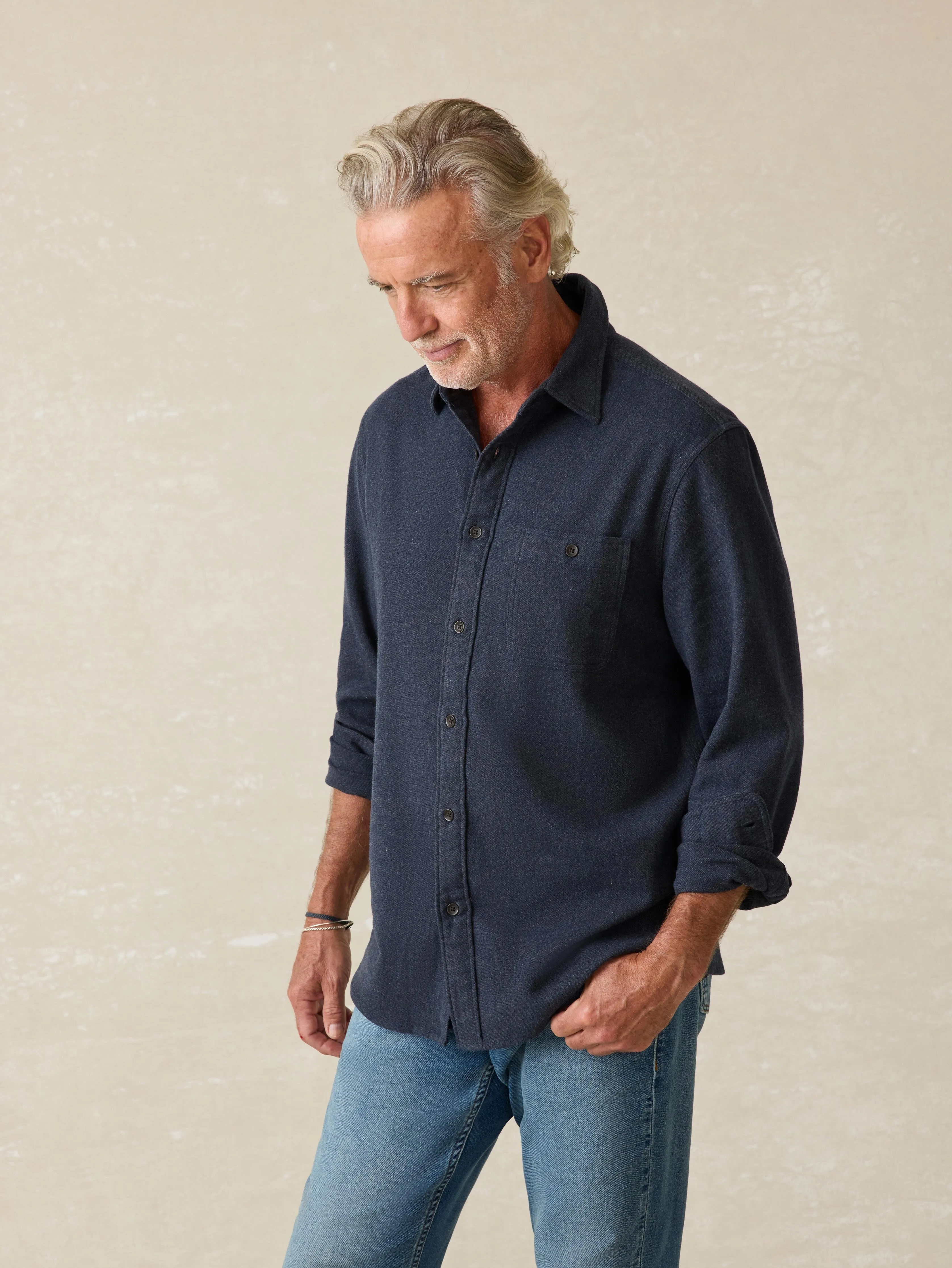Super Brushed Flannel - Midnight Sky sold by Faherty