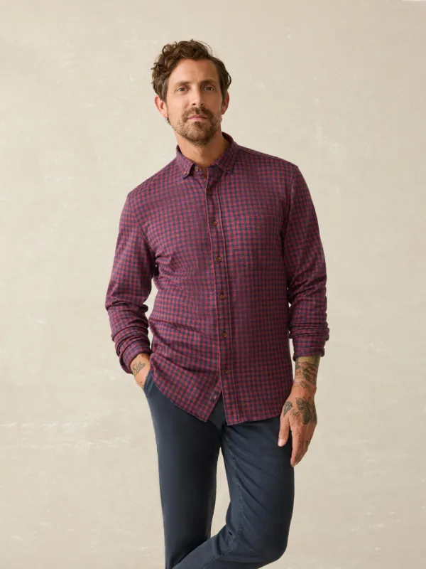 Coastline Knit Shirt - Navy Red Gingham made by Faherty