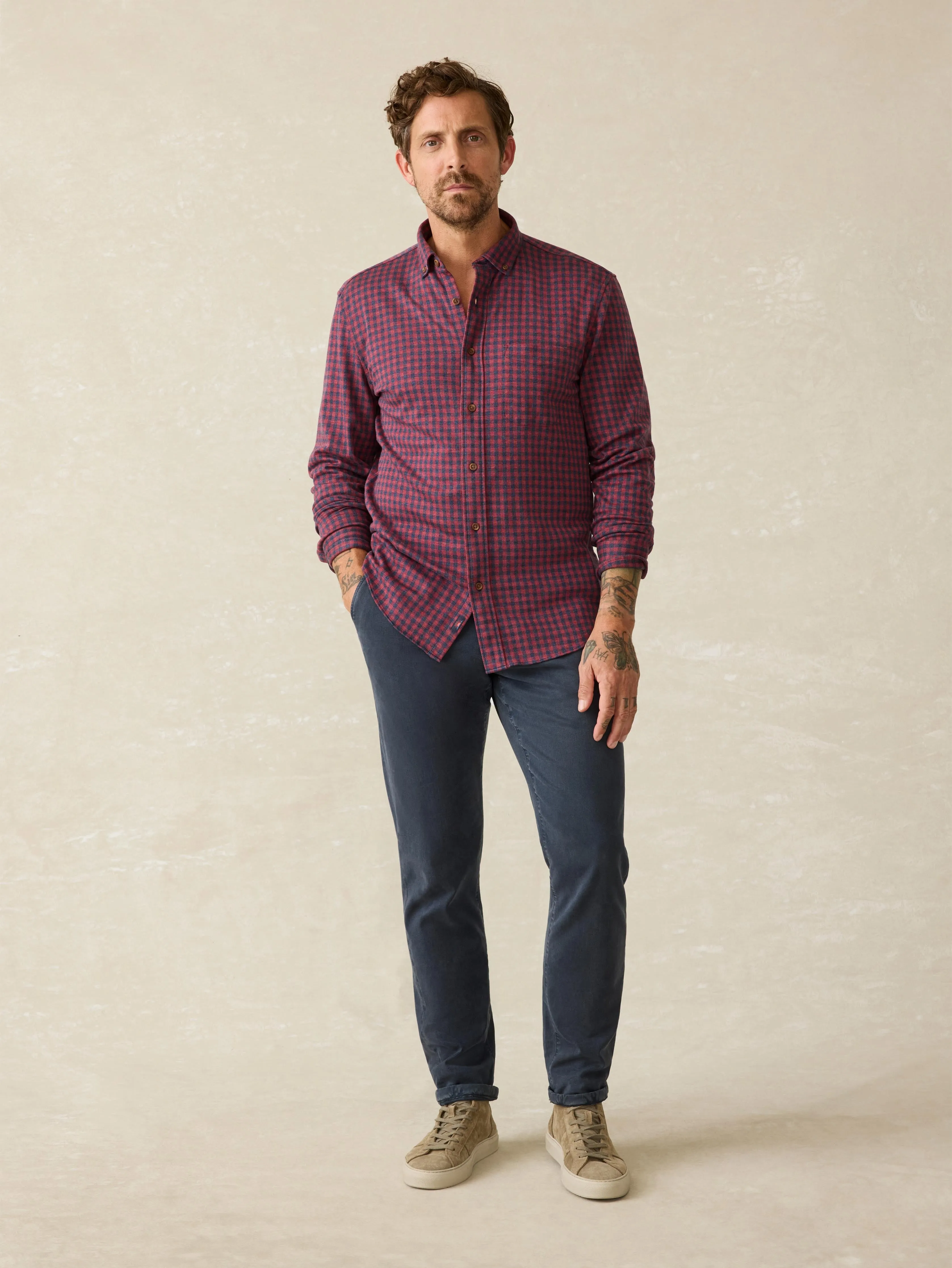 Coastline Knit Shirt - Navy Red Gingham sold by Faherty product image thumbnail 3