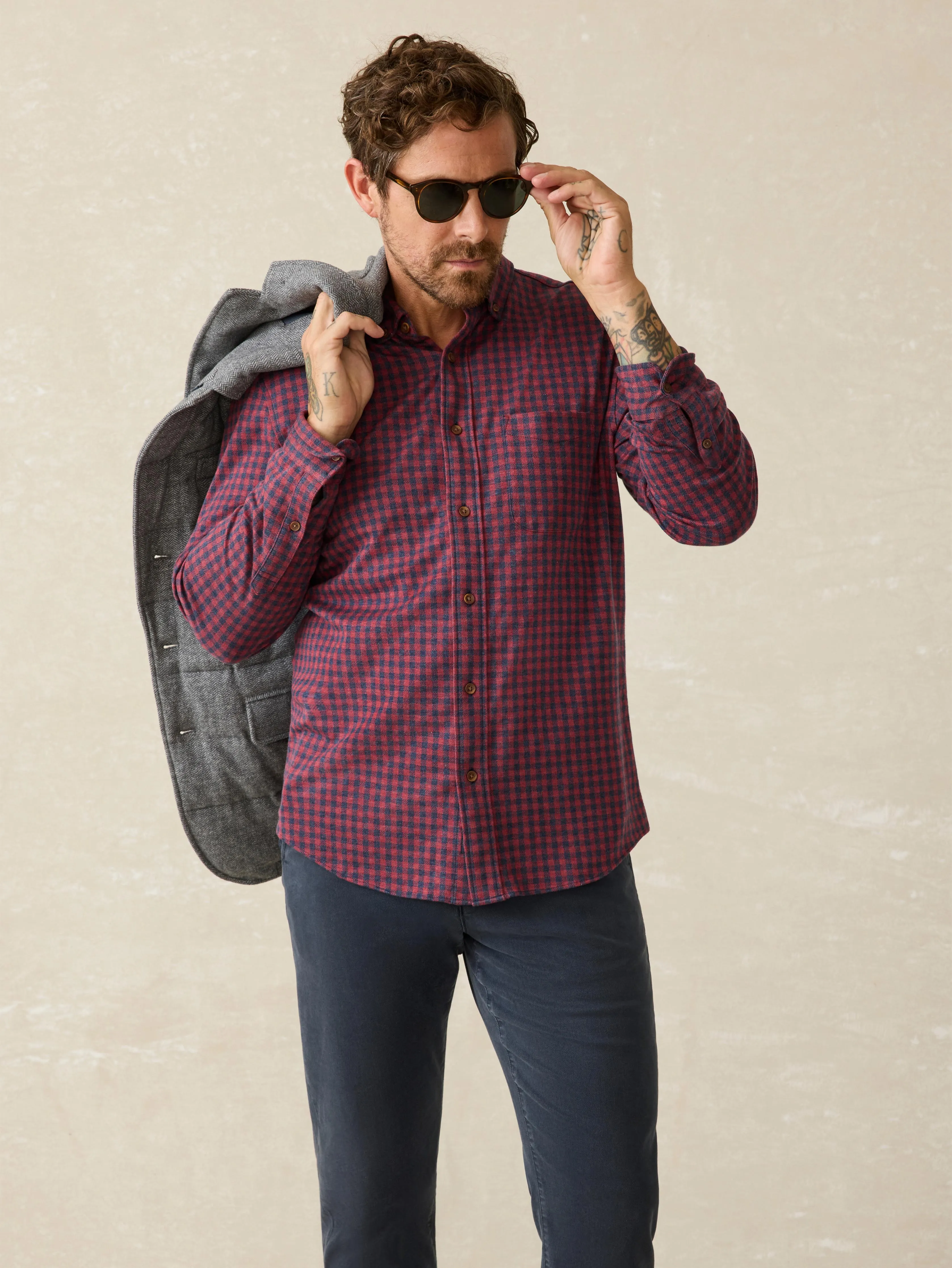 Coastline Knit Shirt - Navy Red Gingham sold by Faherty product image thumbnail 4