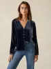 Stretch Silk Velvet Rowan Top - Navy sold by Faherty
