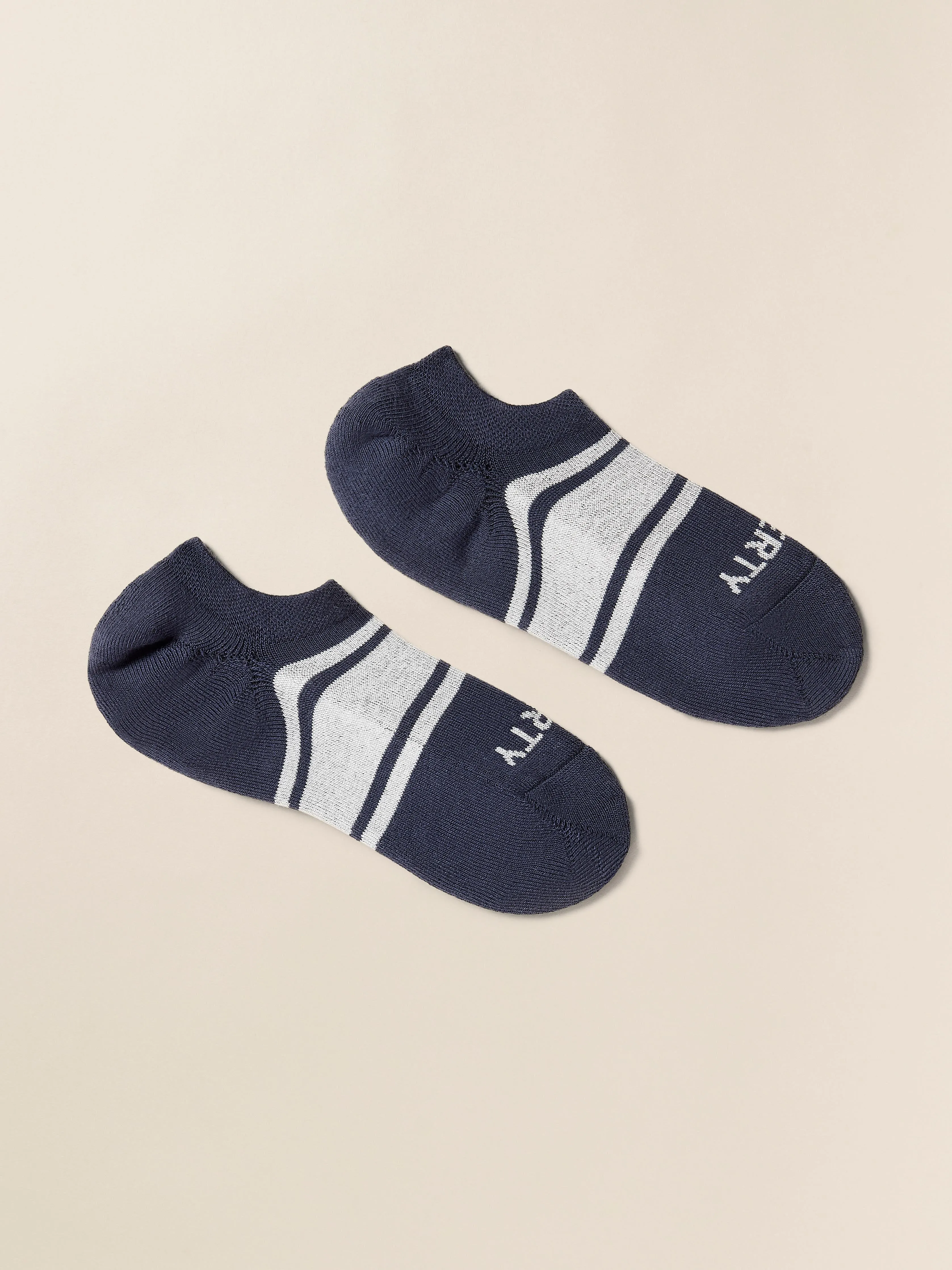 Surf Stripe No Show Sock - Navy sold by Faherty