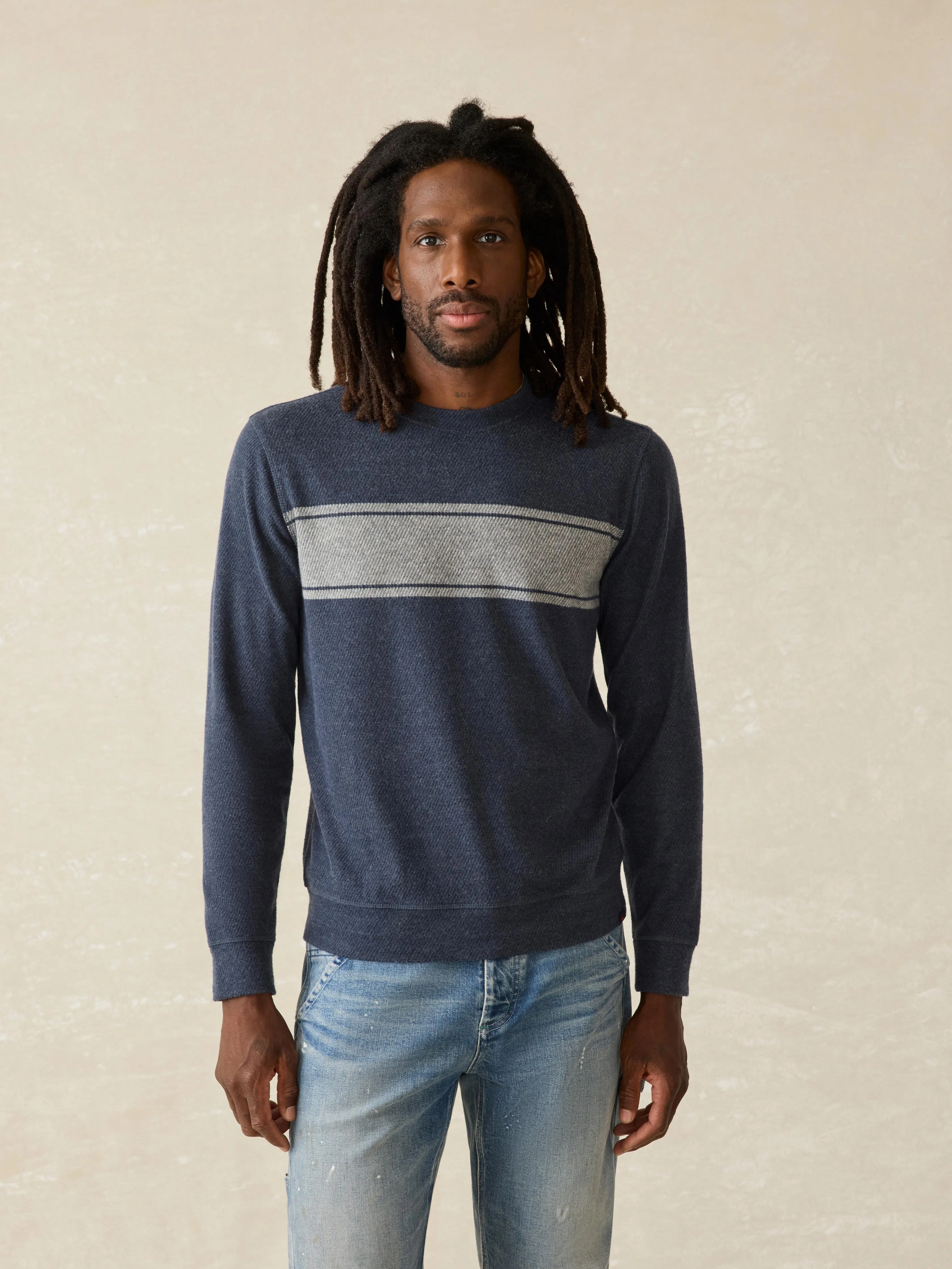 Legend™ Surf Stripe Sweater Crew - Brighton Navy Surf Stripe sold by Faherty product image thumbnail 3