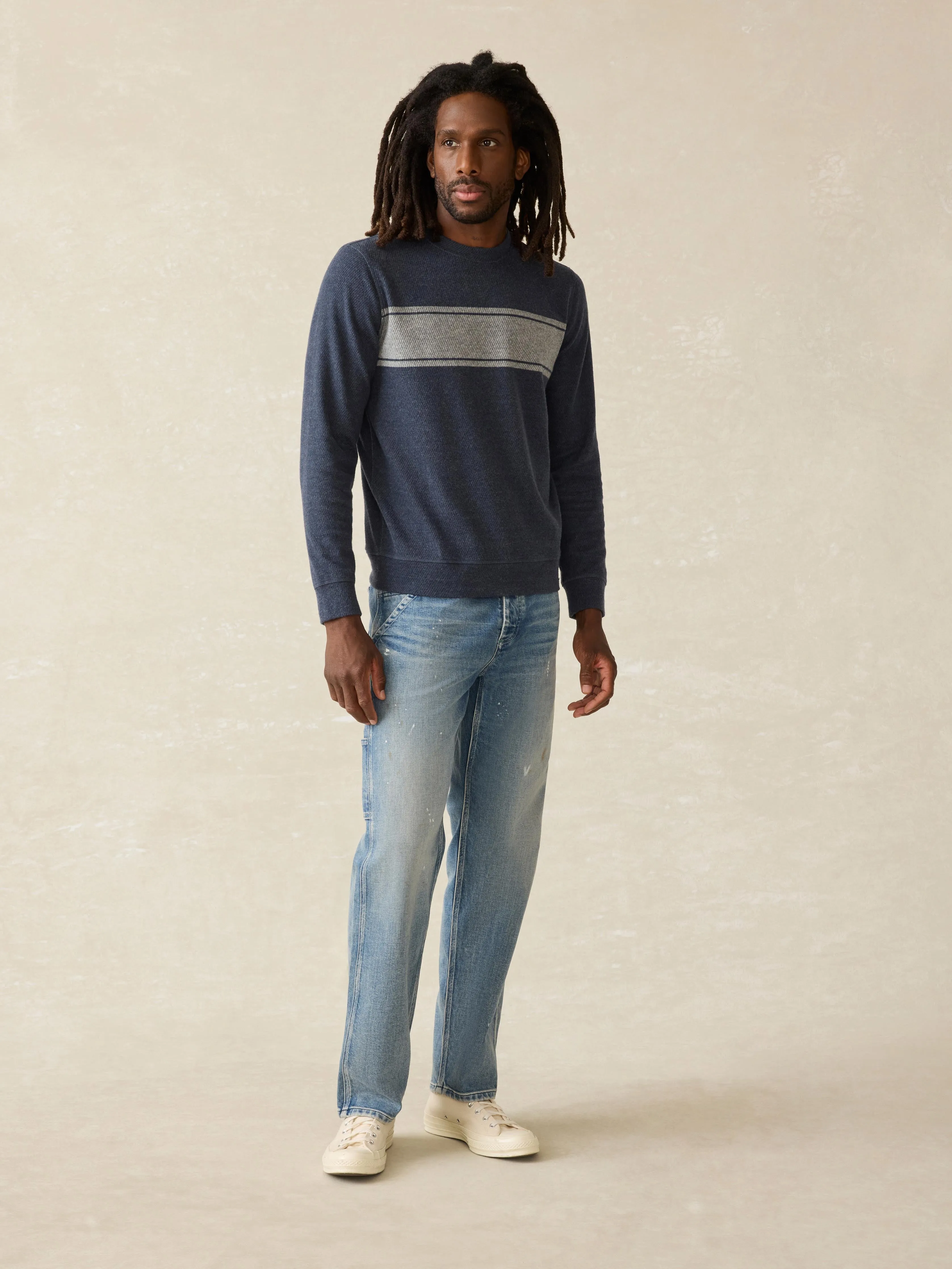 Legend™ Surf Stripe Sweater Crew - Brighton Navy Surf Stripe sold by Faherty product image thumbnail 5