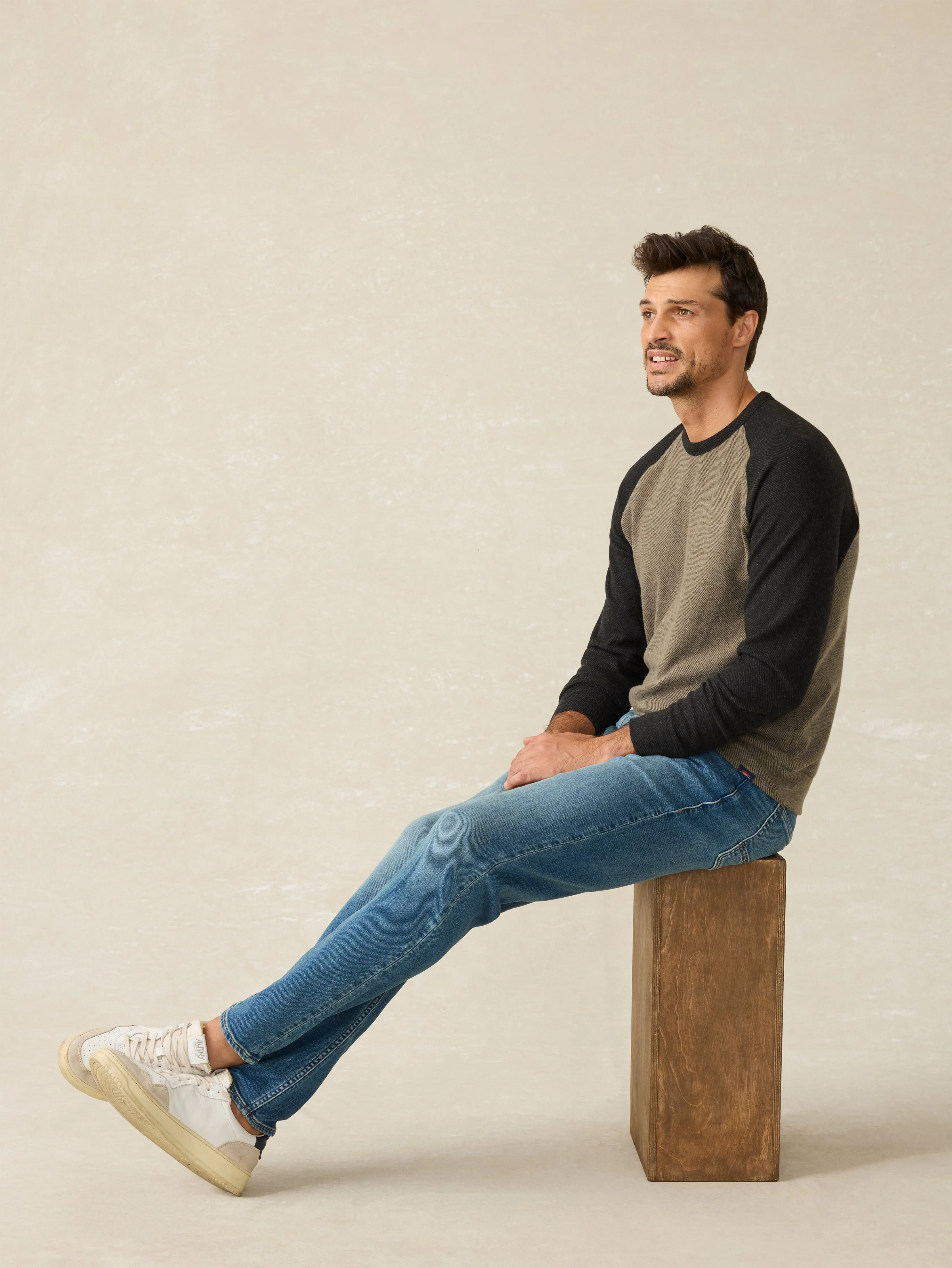 Legend™ Baseball Sweater Crew - Mossy Charcoal sold by Faherty product image thumbnail 4