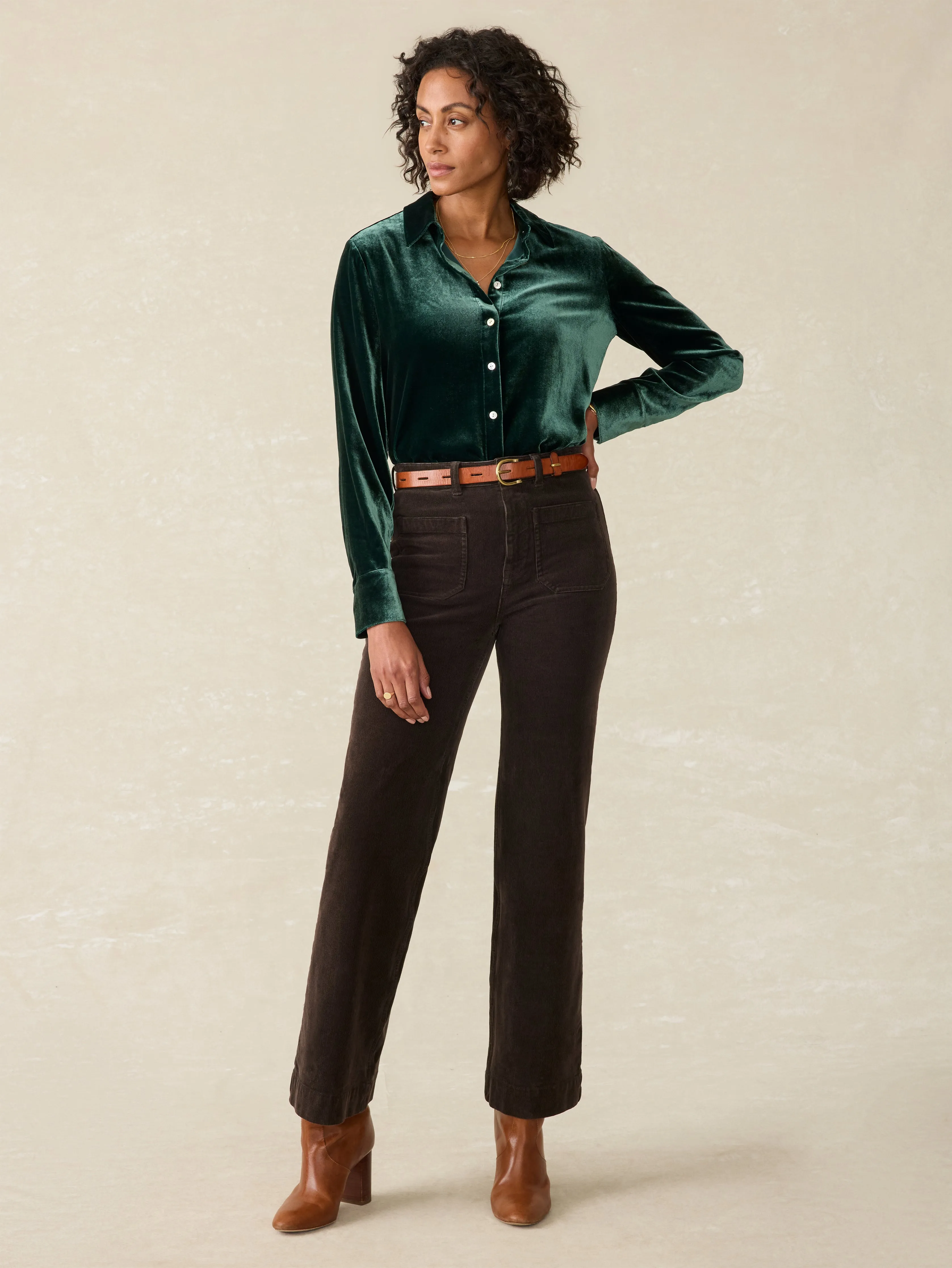 Stretch Silk Velvet Genevieve Shirt - Sea Moss sold by Faherty product image thumbnail 5