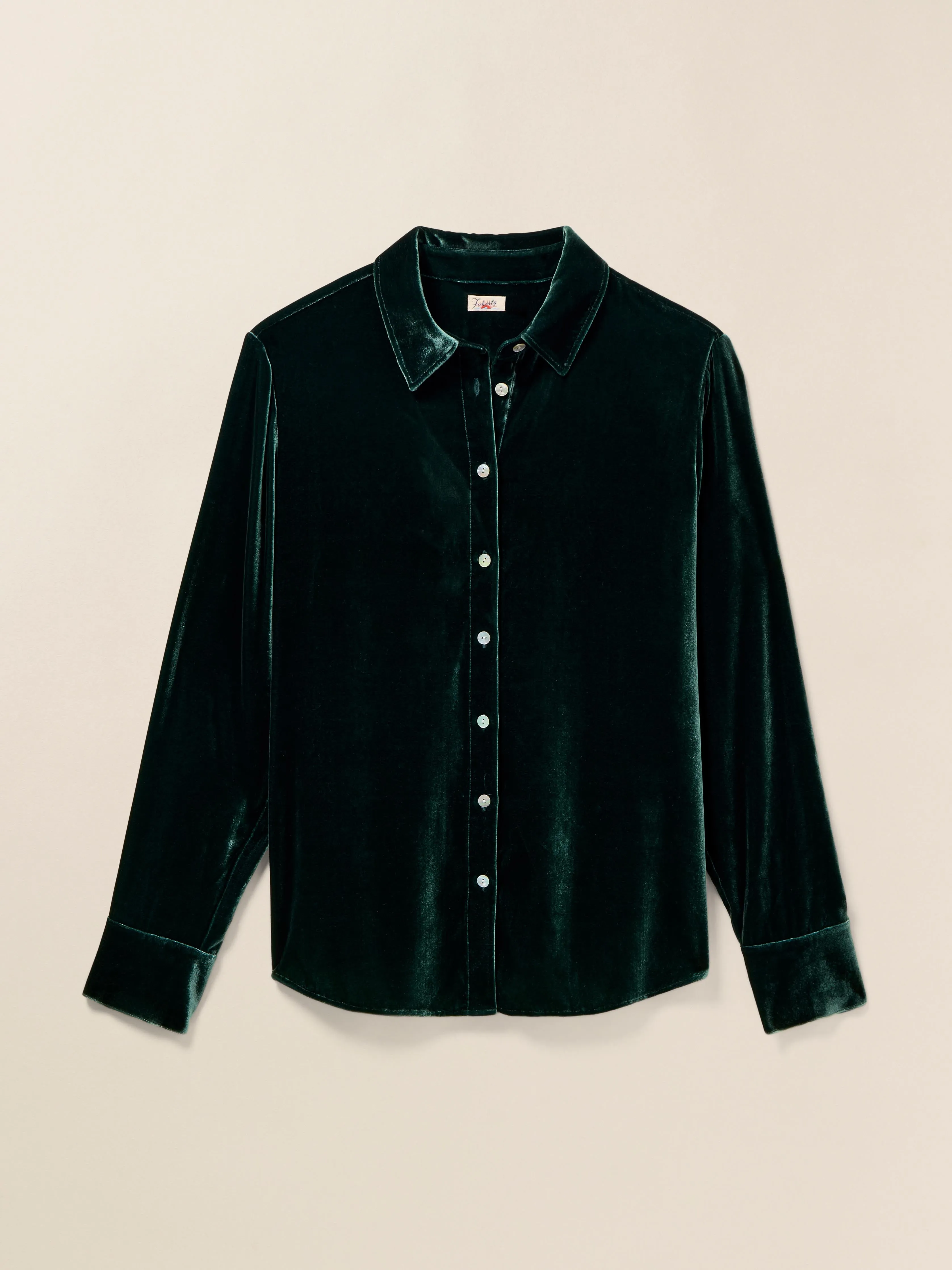 Stretch Silk Velvet Genevieve Shirt - Sea Moss sold by Faherty
