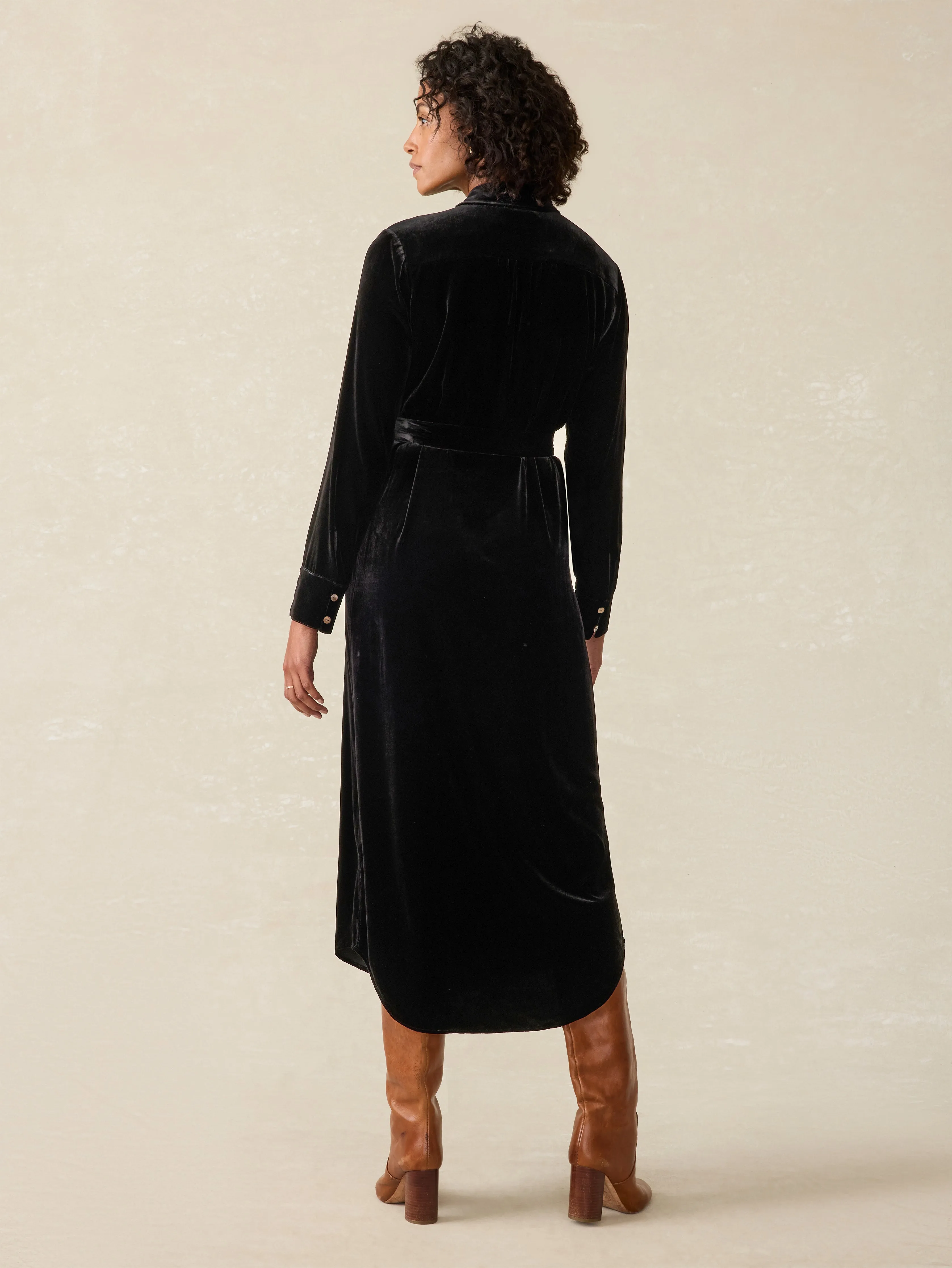 Stretch Silk Velvet Riley Midi Dress - Black sold by Faherty product image thumbnail 5
