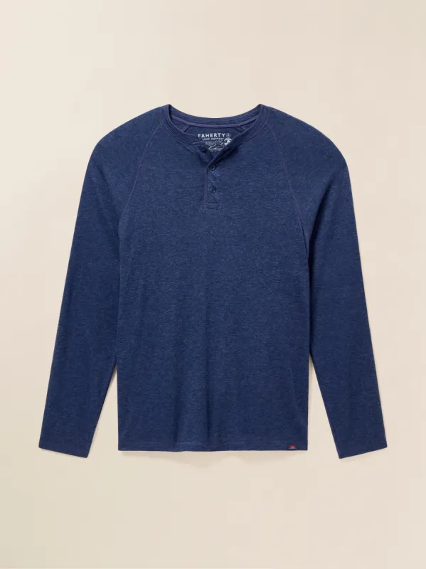 Long-Sleeve Cloud Henley - Baltic Navy Heather sold by Faherty