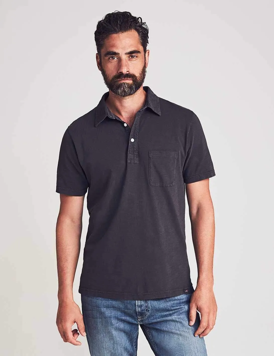 Sunwashed T-Shirt Polo - Washed Black sold by Faherty