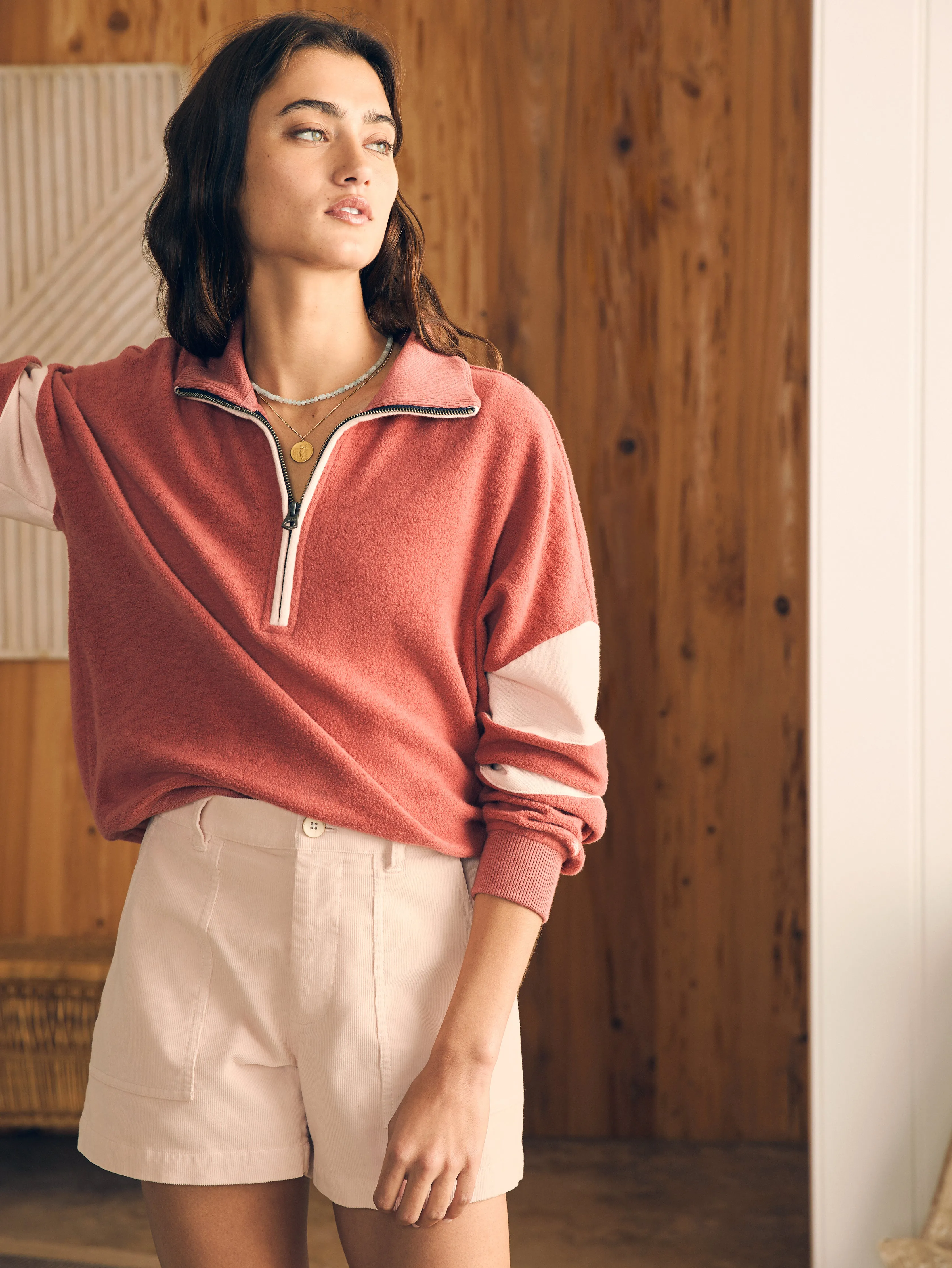 Beach Fleece Quarter Zip - Kelly Pink Multi sold by Faherty product image thumbnail 3