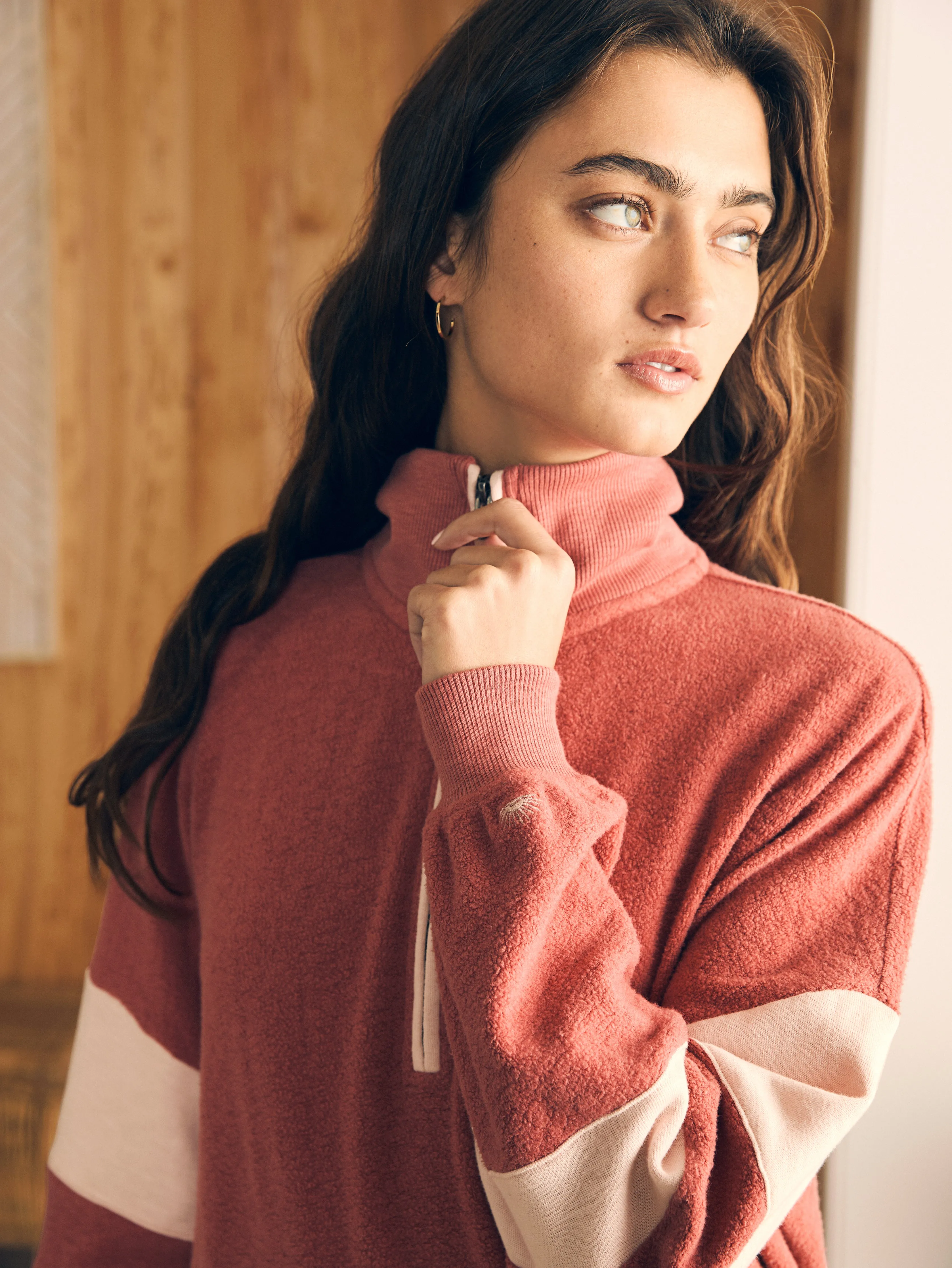 Beach Fleece Quarter Zip - Kelly Pink Multi sold by Faherty product image thumbnail 2